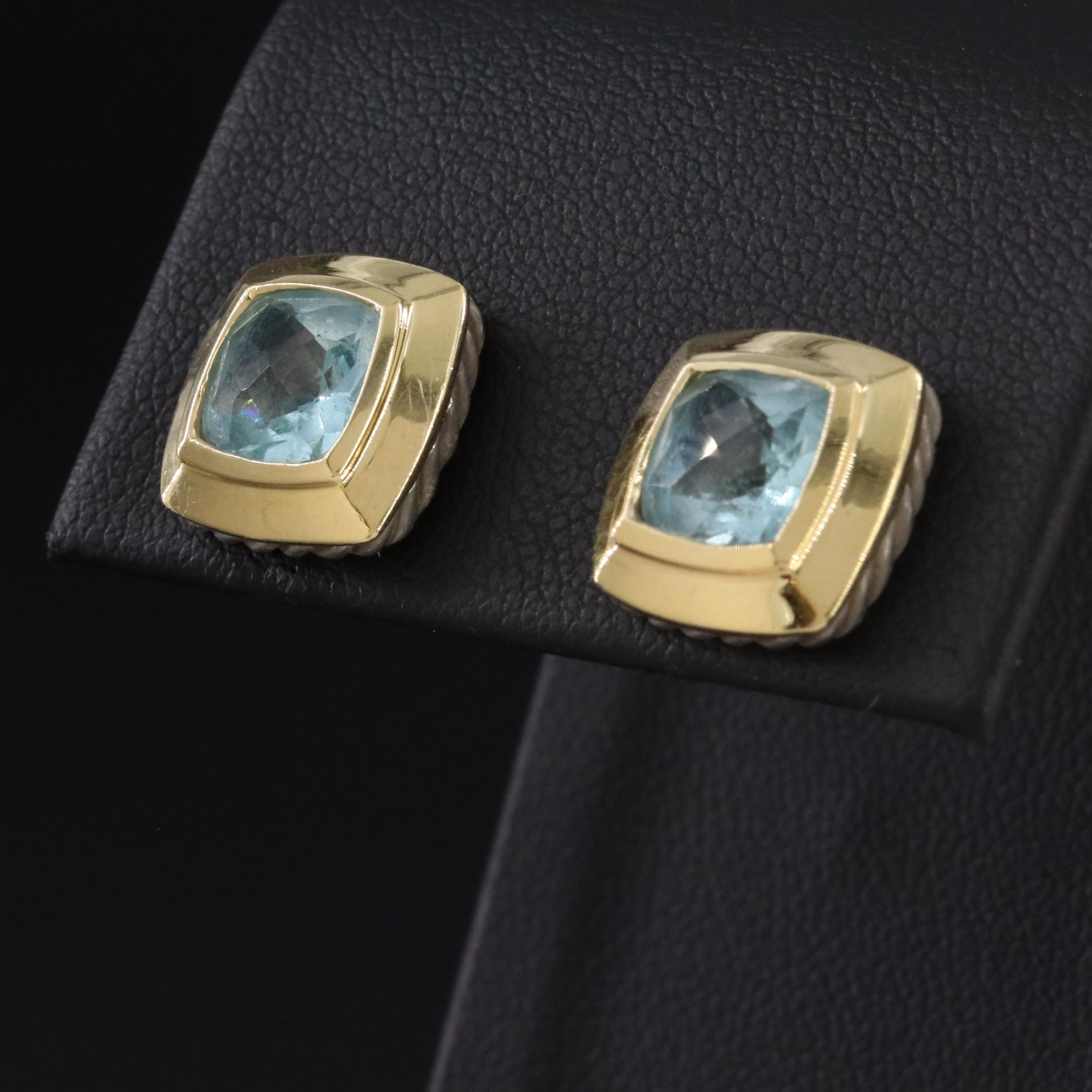 David Yurman Albion Sterling, 18K and Blue Topaz Stud Earrings
