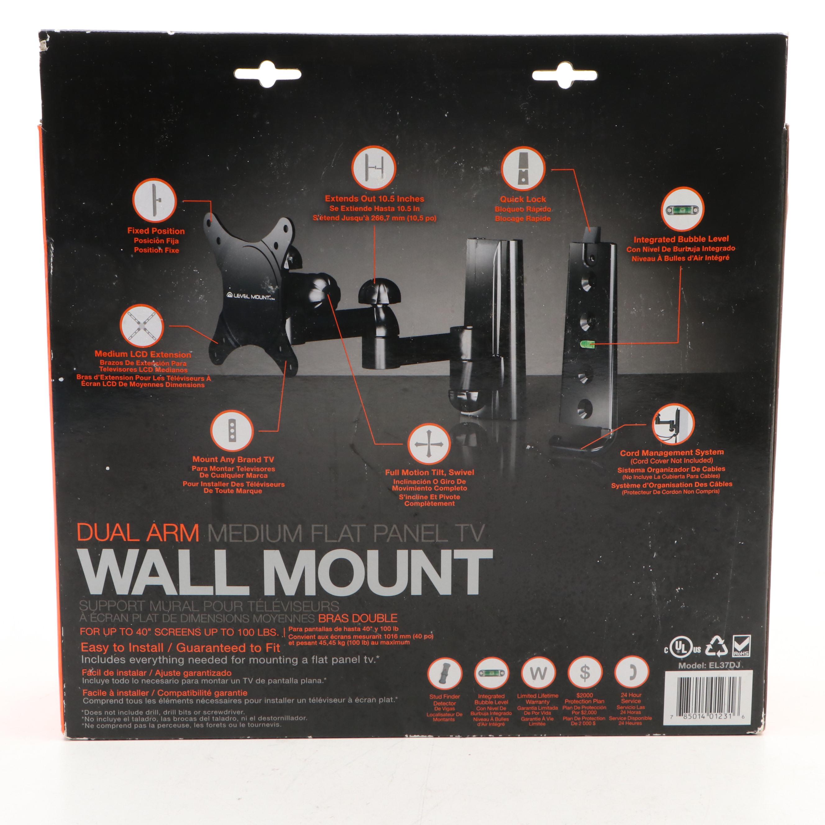 Dual Arm Mount for Flatscreen TV and Witeem 6-Foot Power Strip