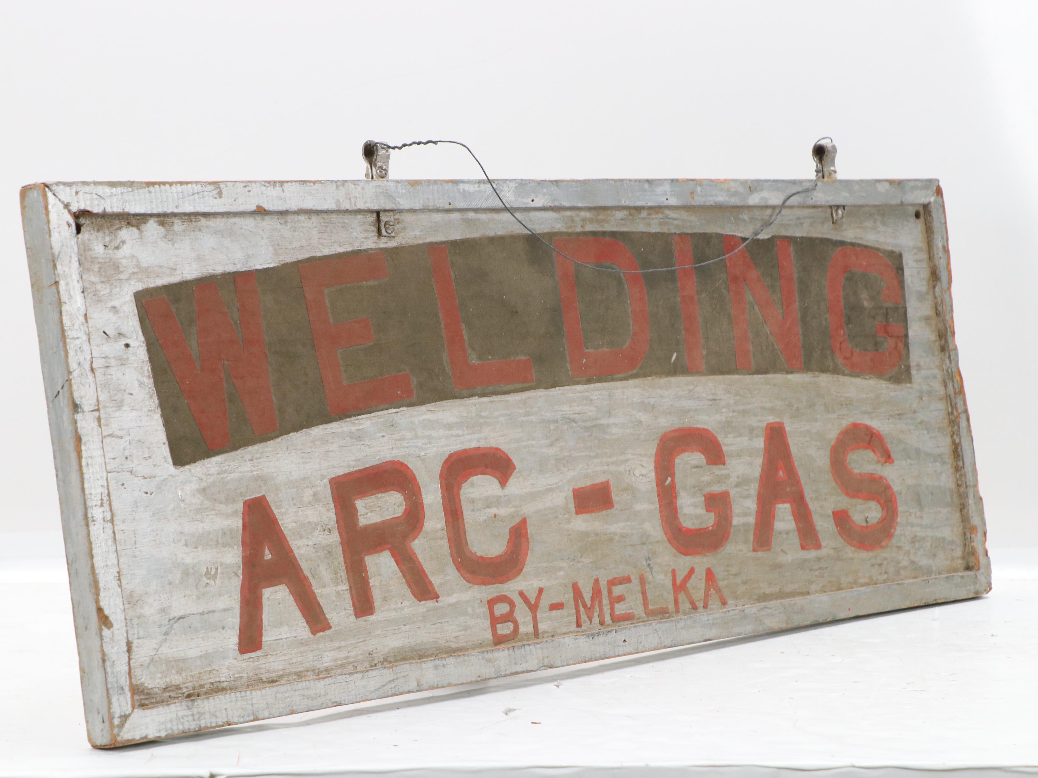 Hand-Painted Sign "Welding Arc-Gas," Mid-20th Century