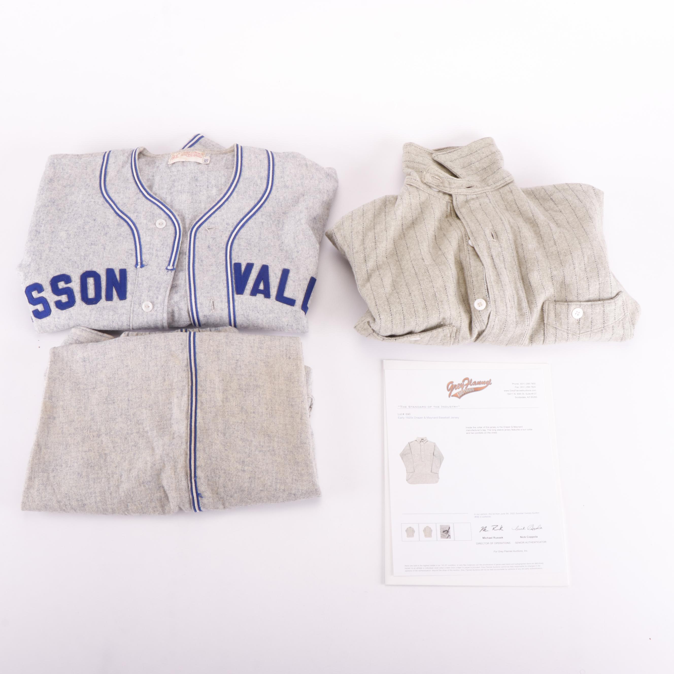 Draper & Maynard Baseball Uniform and Jersey, Early 20th Century