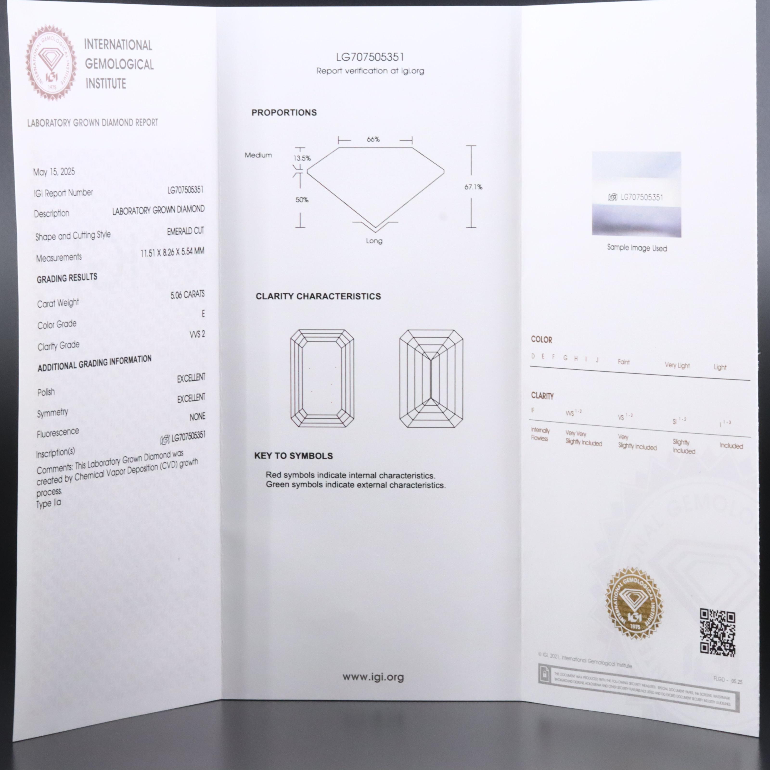 18K 5.29 CTW Lab Grown Diamond Ring with IGI Report