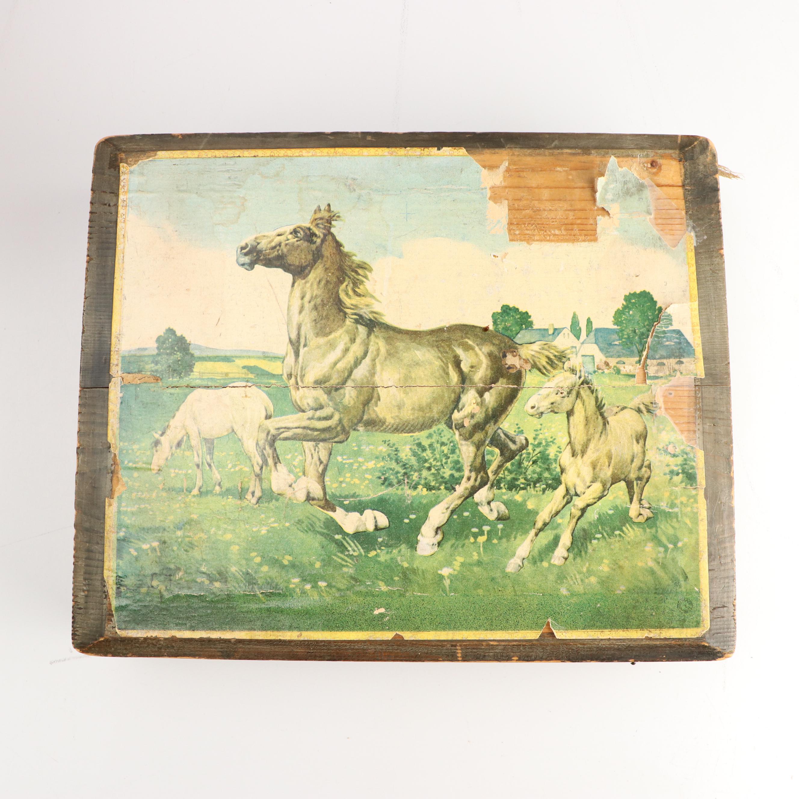 Shaker Style Wooden Sewing Basket with Antique Block Puzzle and More