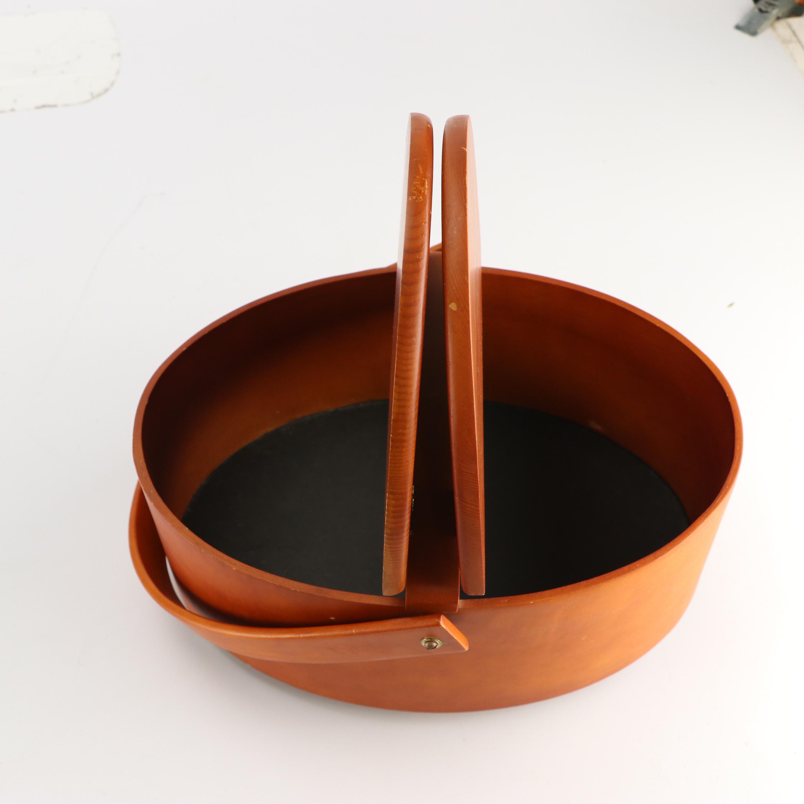 Shaker Style Wooden Sewing Basket with Antique Block Puzzle and More