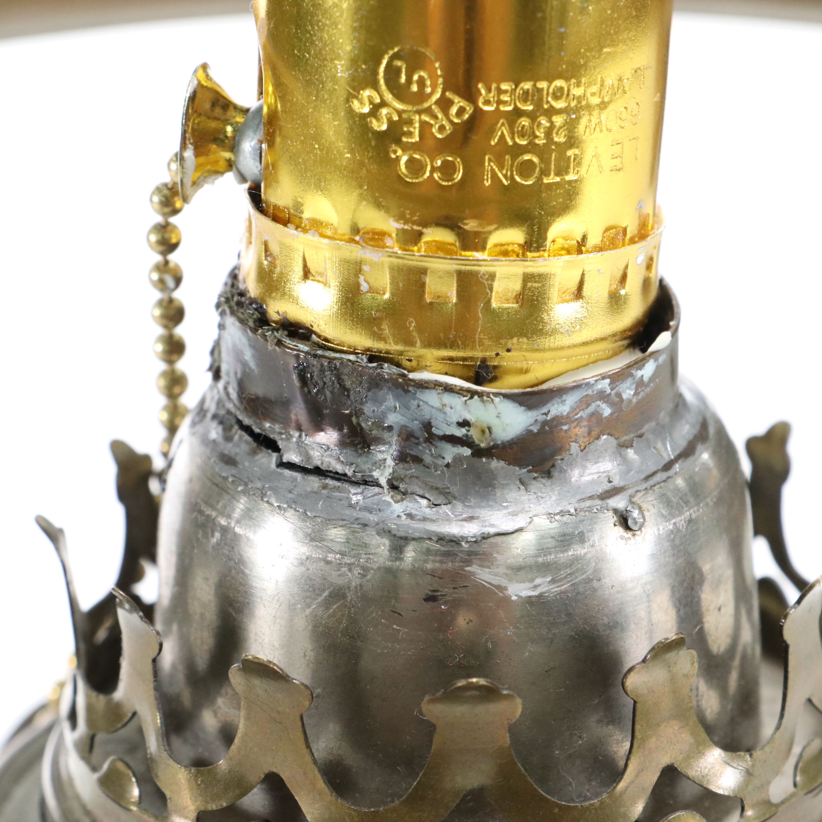 Victorian Style Paint-Decorated Oil Parlor Lamp, Adapted Mid-20th C