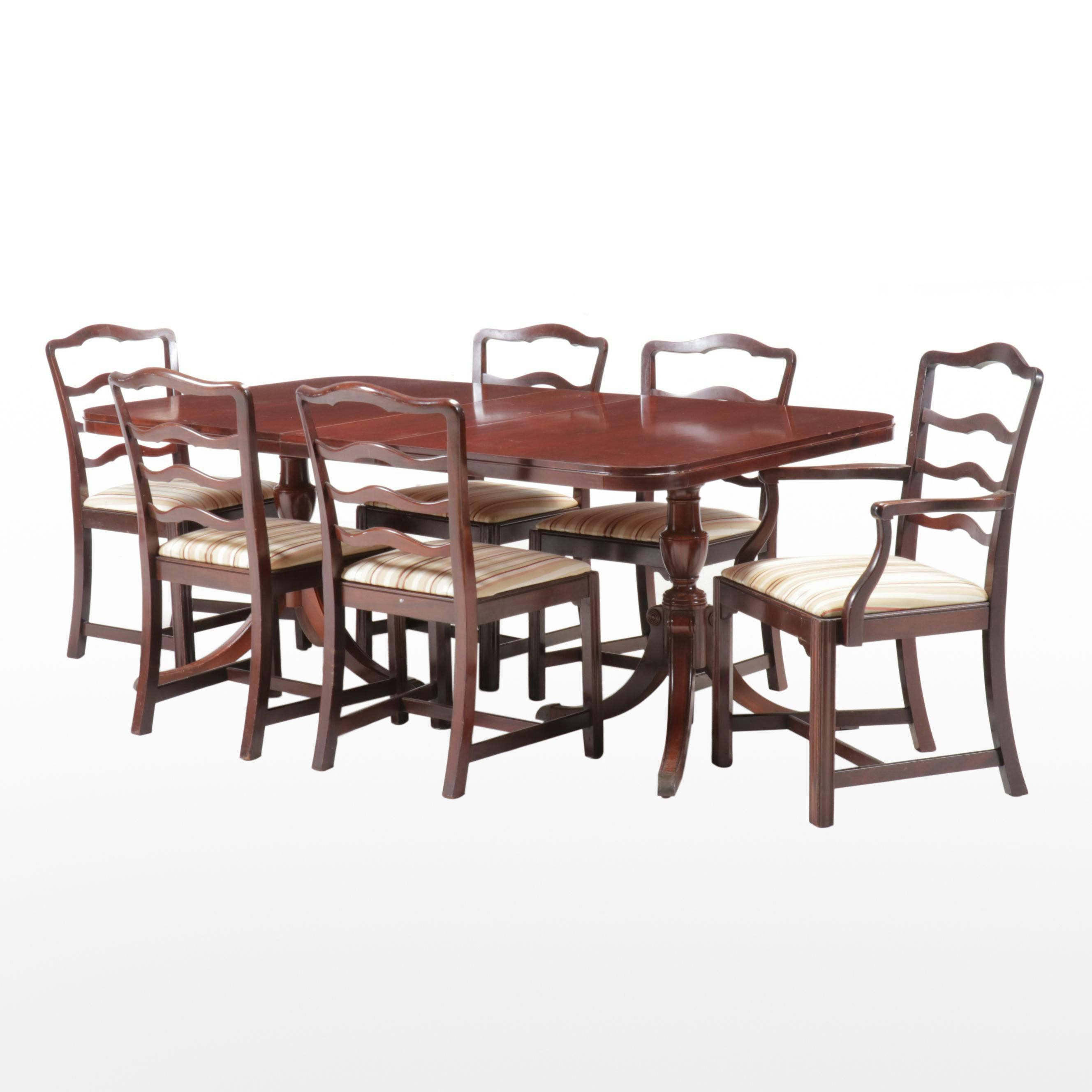 Drexel "New Travis Court" Mahogany Dining Table with Chippendale Style Chairs
