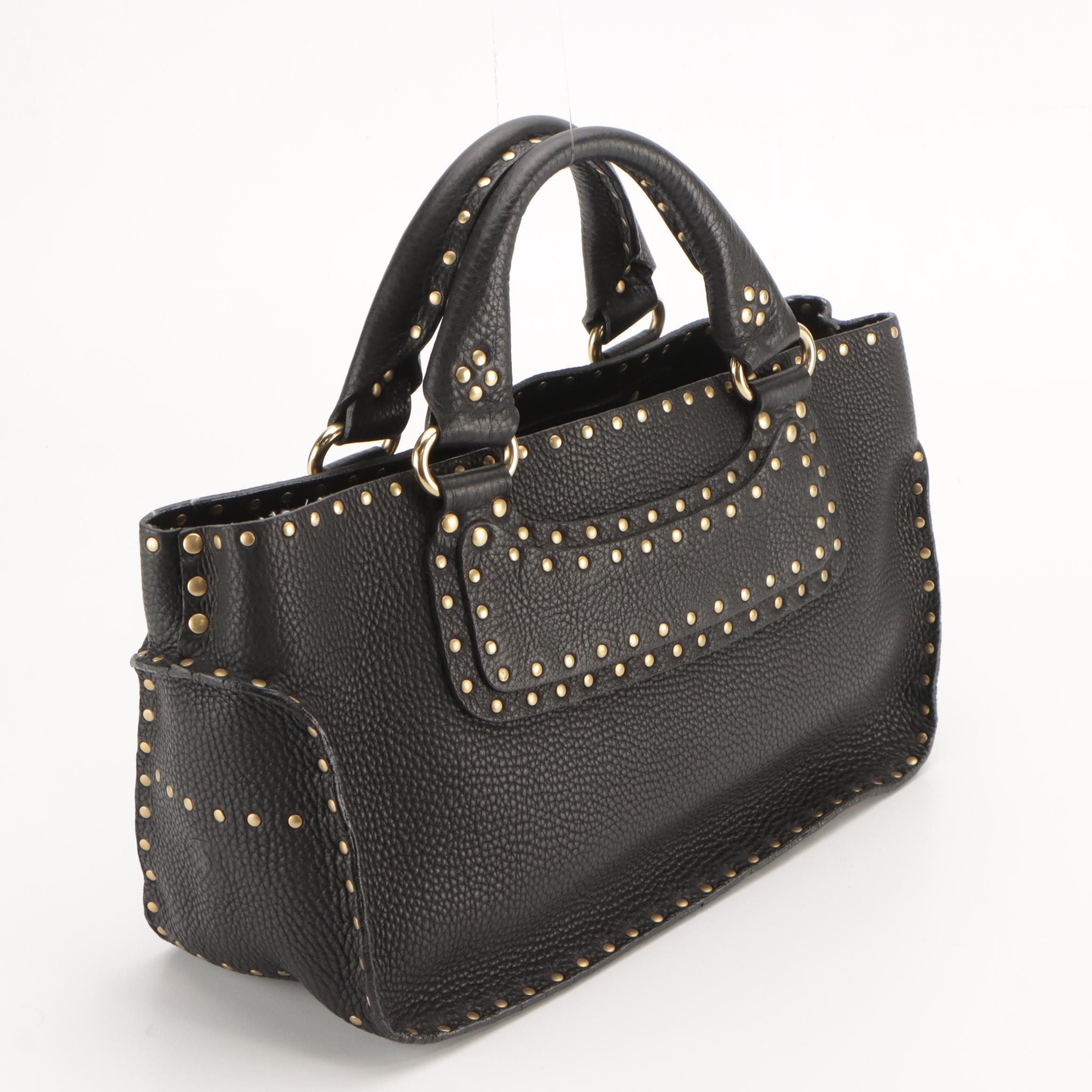 Celine Studded Boogie Bag in Black Calfskin Leather