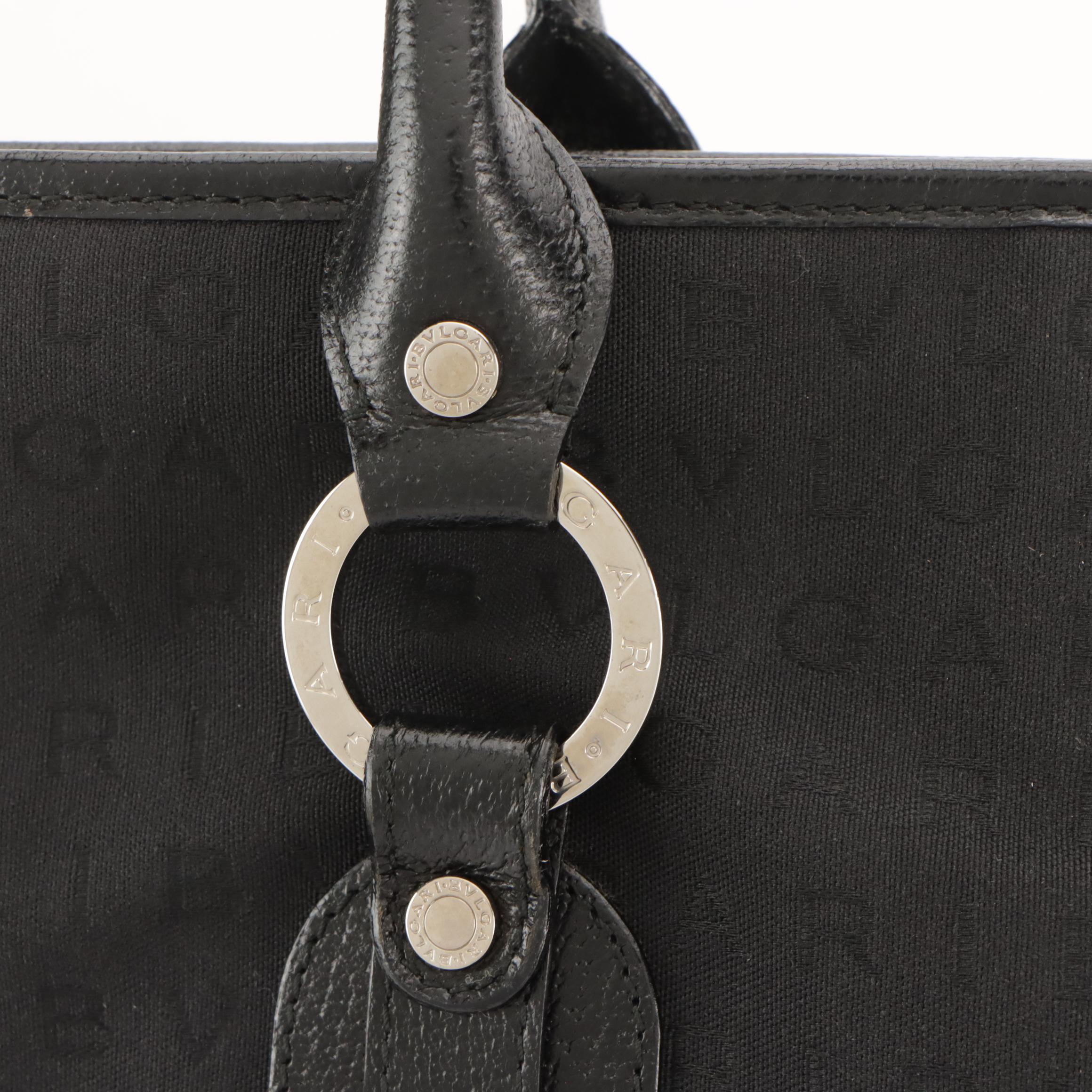BVLGARI Black Jacquard Canvas and Cinghiale Leather Logomania Tote