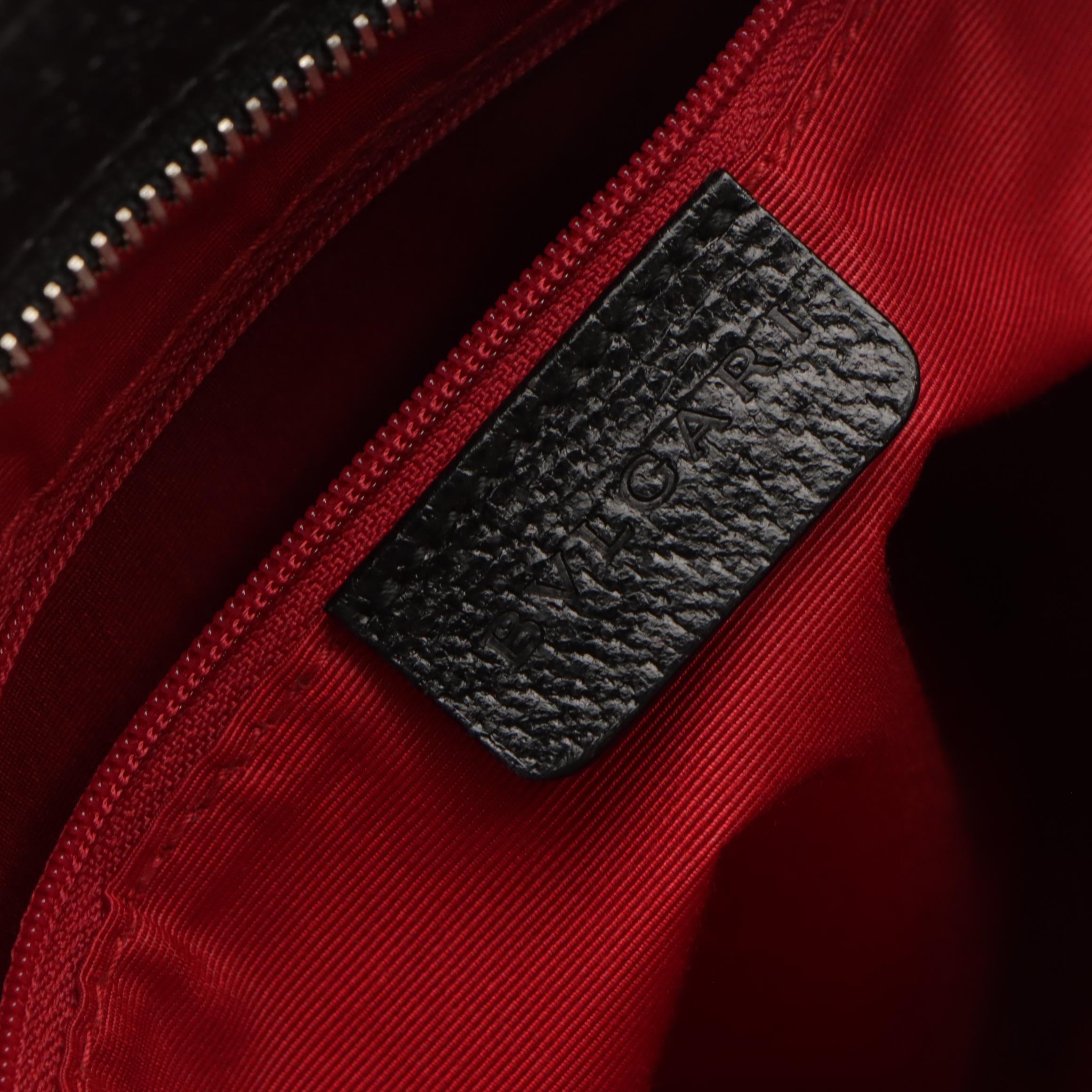 BVLGARI Black Jacquard Canvas and Cinghiale Leather Logomania Tote