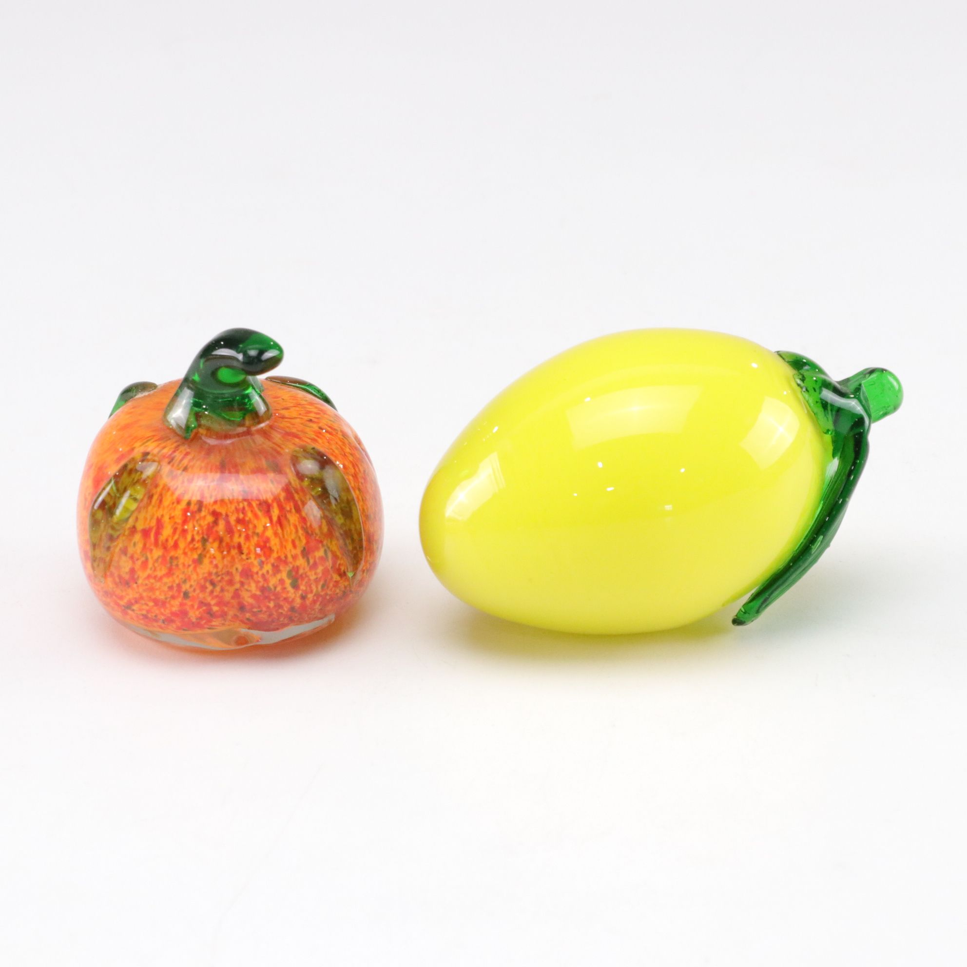 Murano Glass and Stone Fruit in Indiana Marigold Carnival Glass Bowl