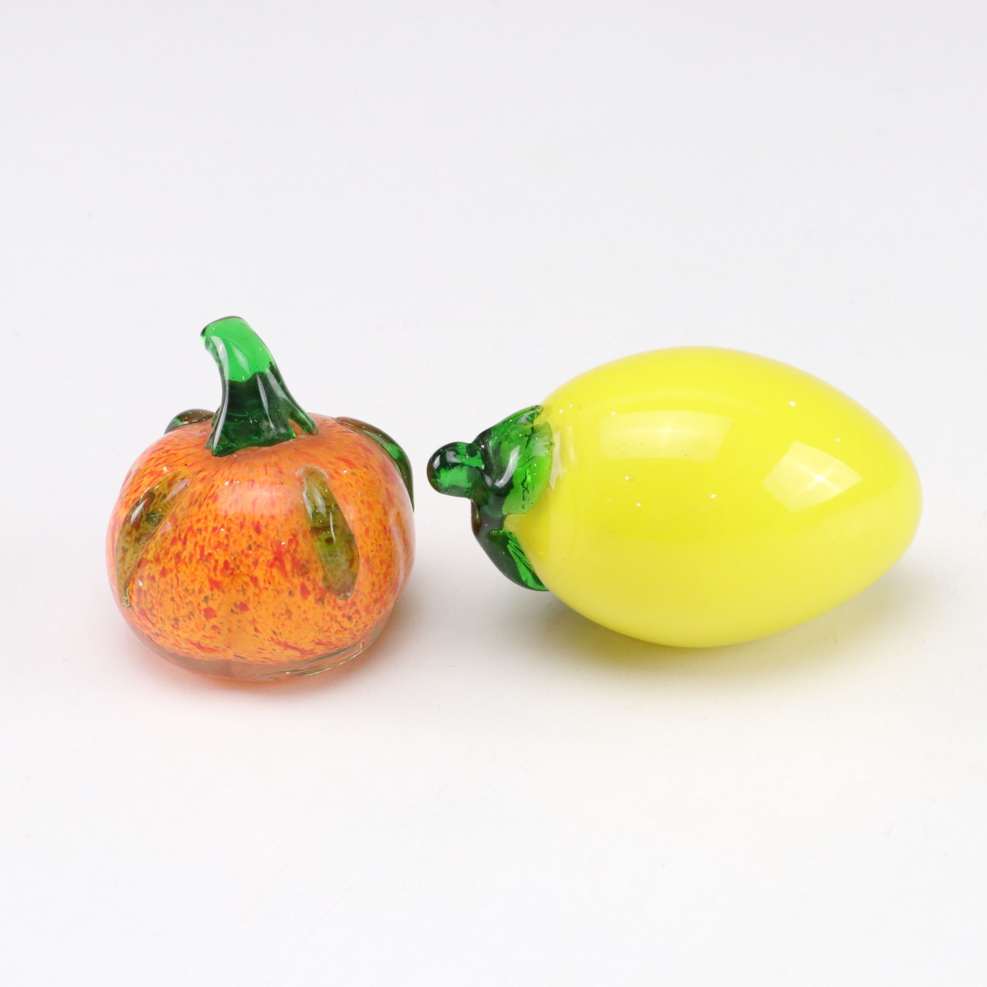 Murano Glass and Stone Fruit in Indiana Marigold Carnival Glass Bowl