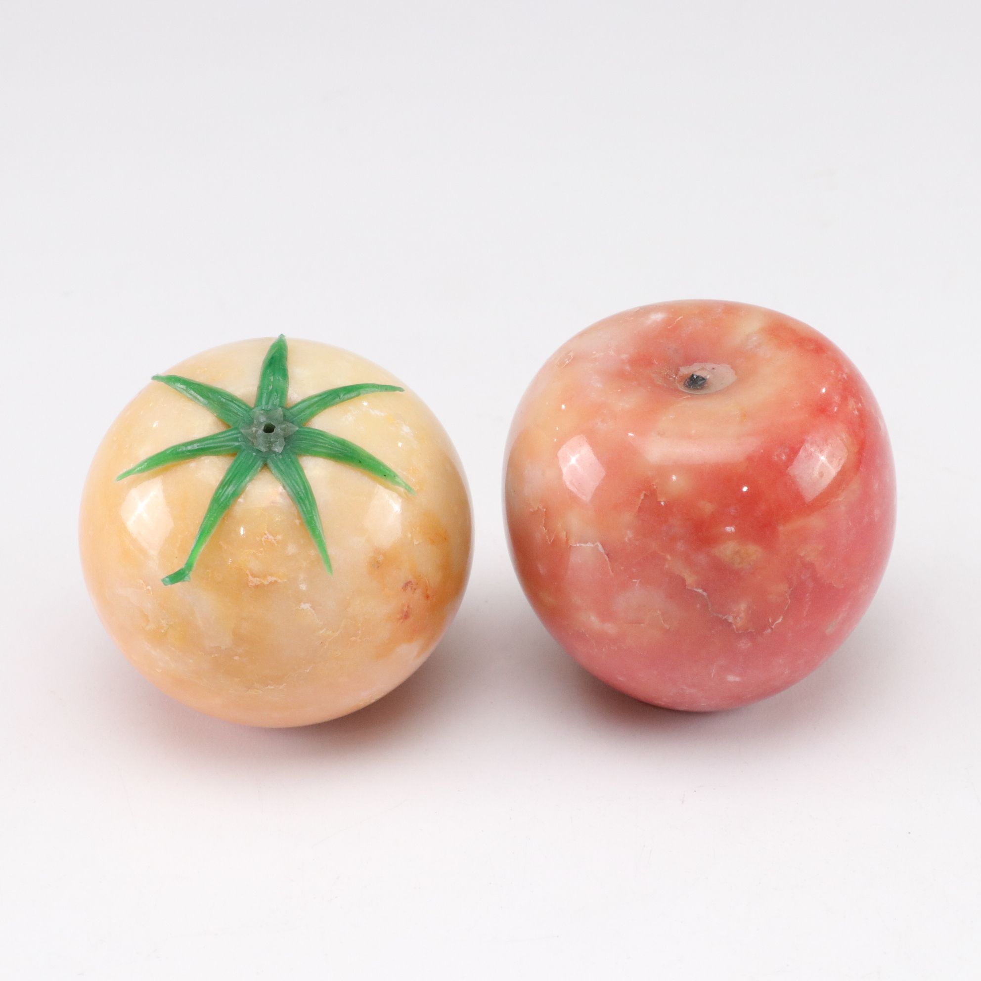 Murano Glass and Stone Fruit in Indiana Marigold Carnival Glass Bowl