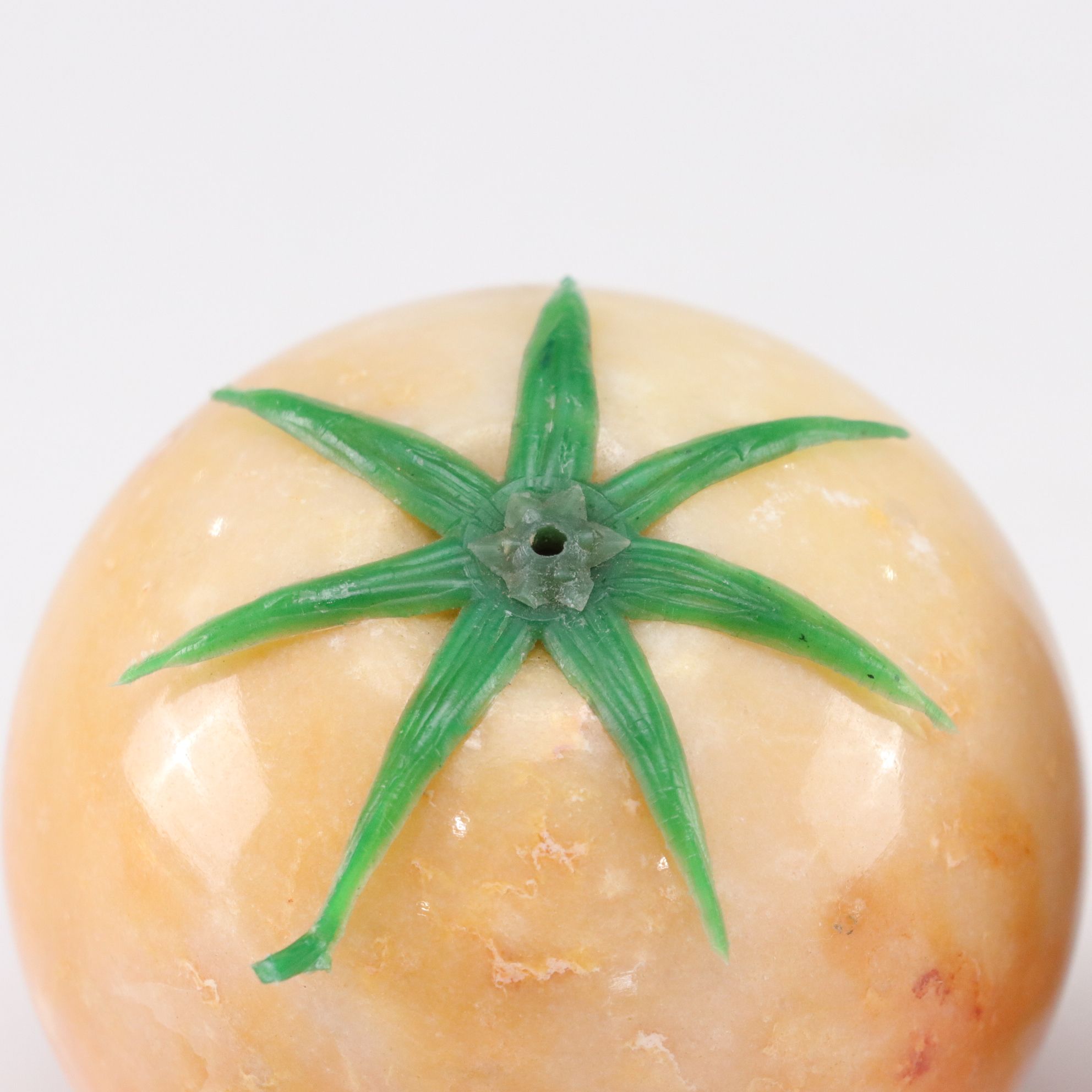 Murano Glass and Stone Fruit in Indiana Marigold Carnival Glass Bowl