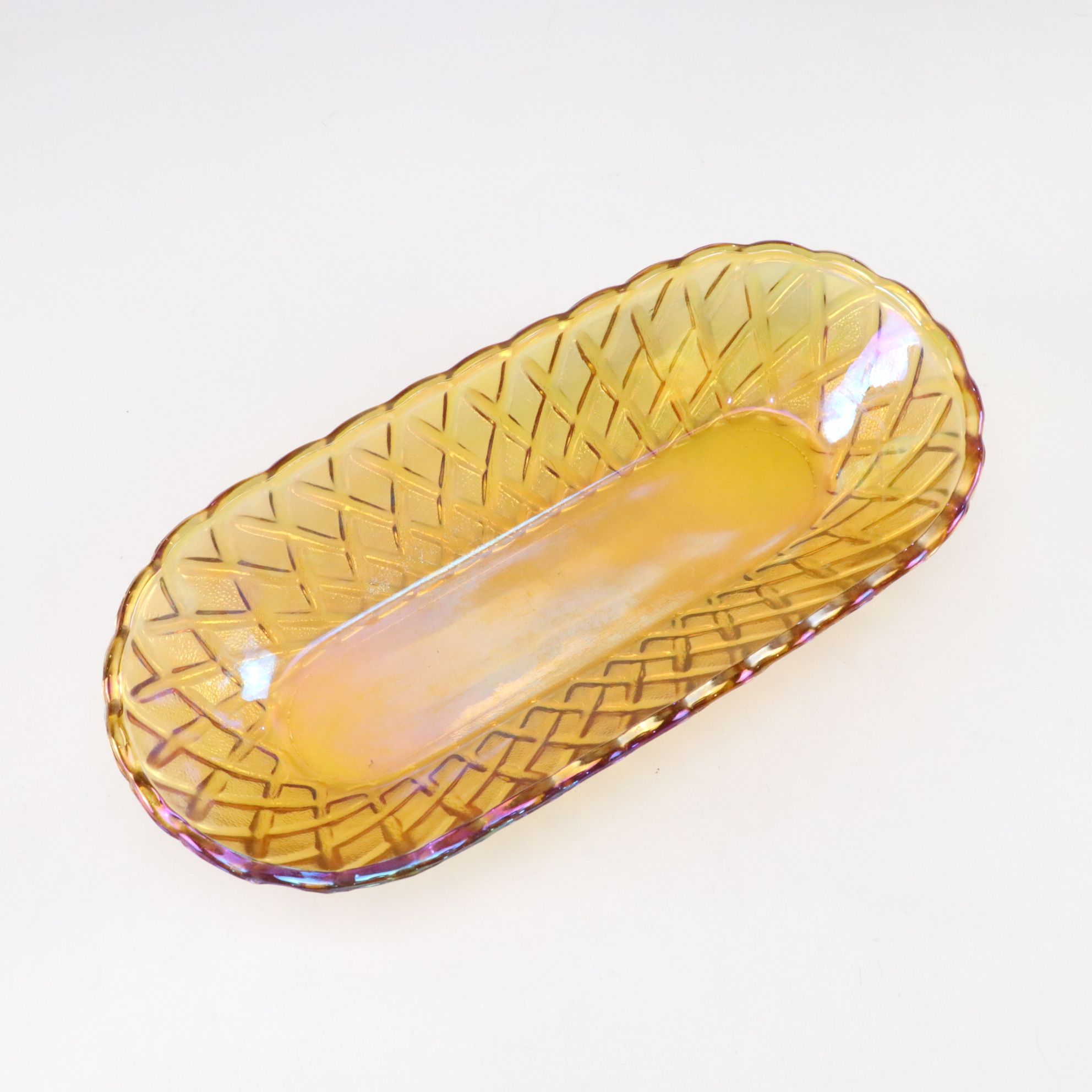 Murano Glass and Stone Fruit in Indiana Marigold Carnival Glass Bowl