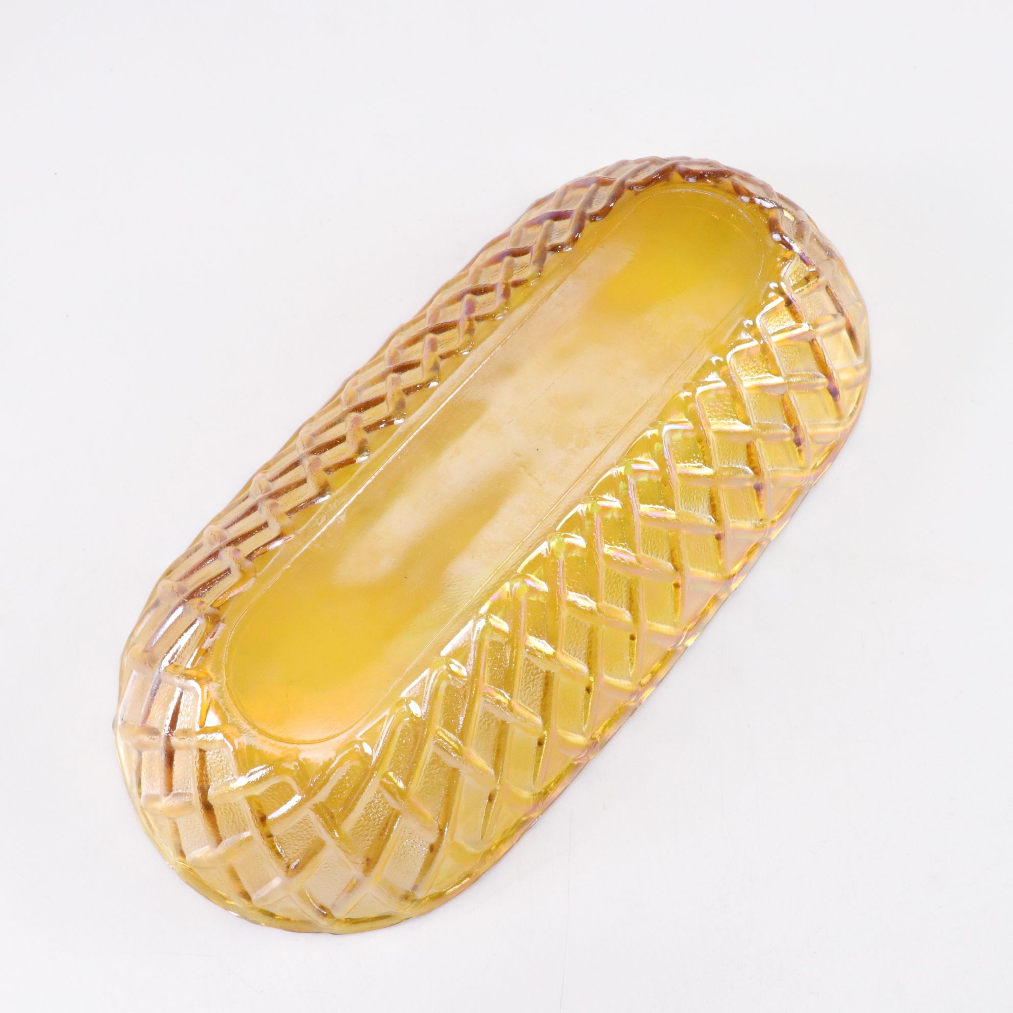 Murano Glass and Stone Fruit in Indiana Marigold Carnival Glass Bowl