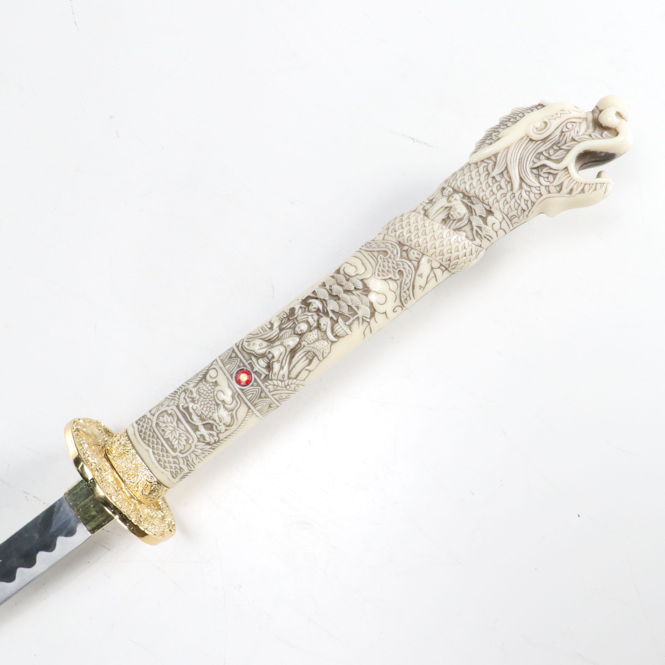 Contemporary Resin Dragon Handle Katana with Blue Scabbard