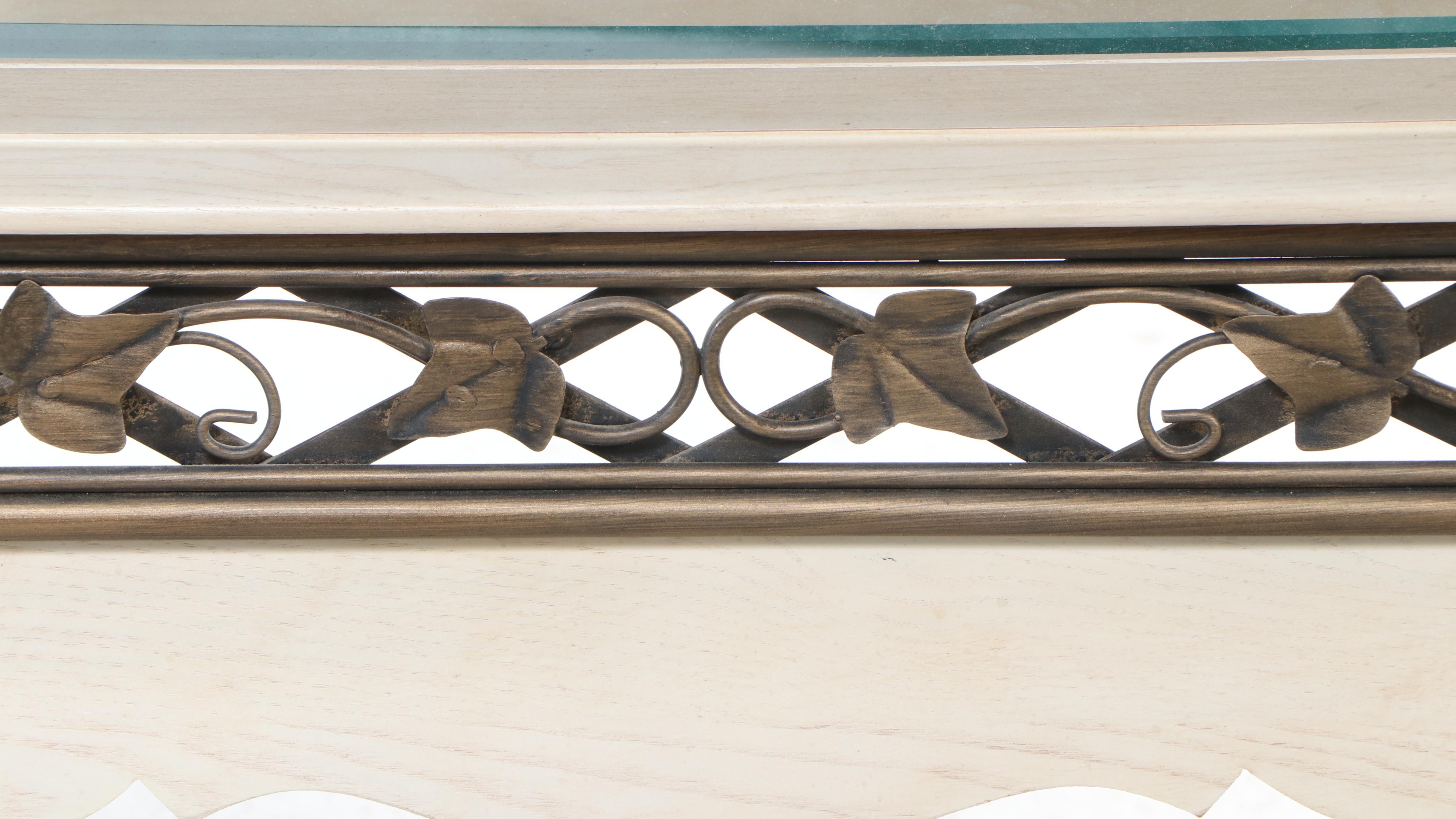 French Provincial Style Whitewashed Wood End Table with Foliate Detail