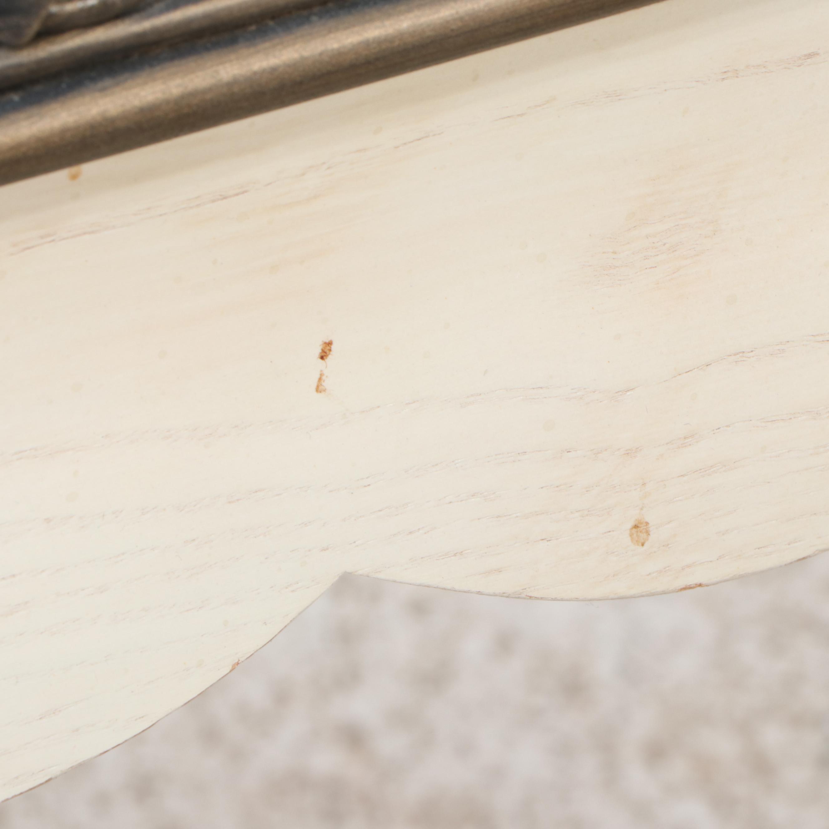 French Provincial Style Whitewashed Wood End Table with Foliate Detail