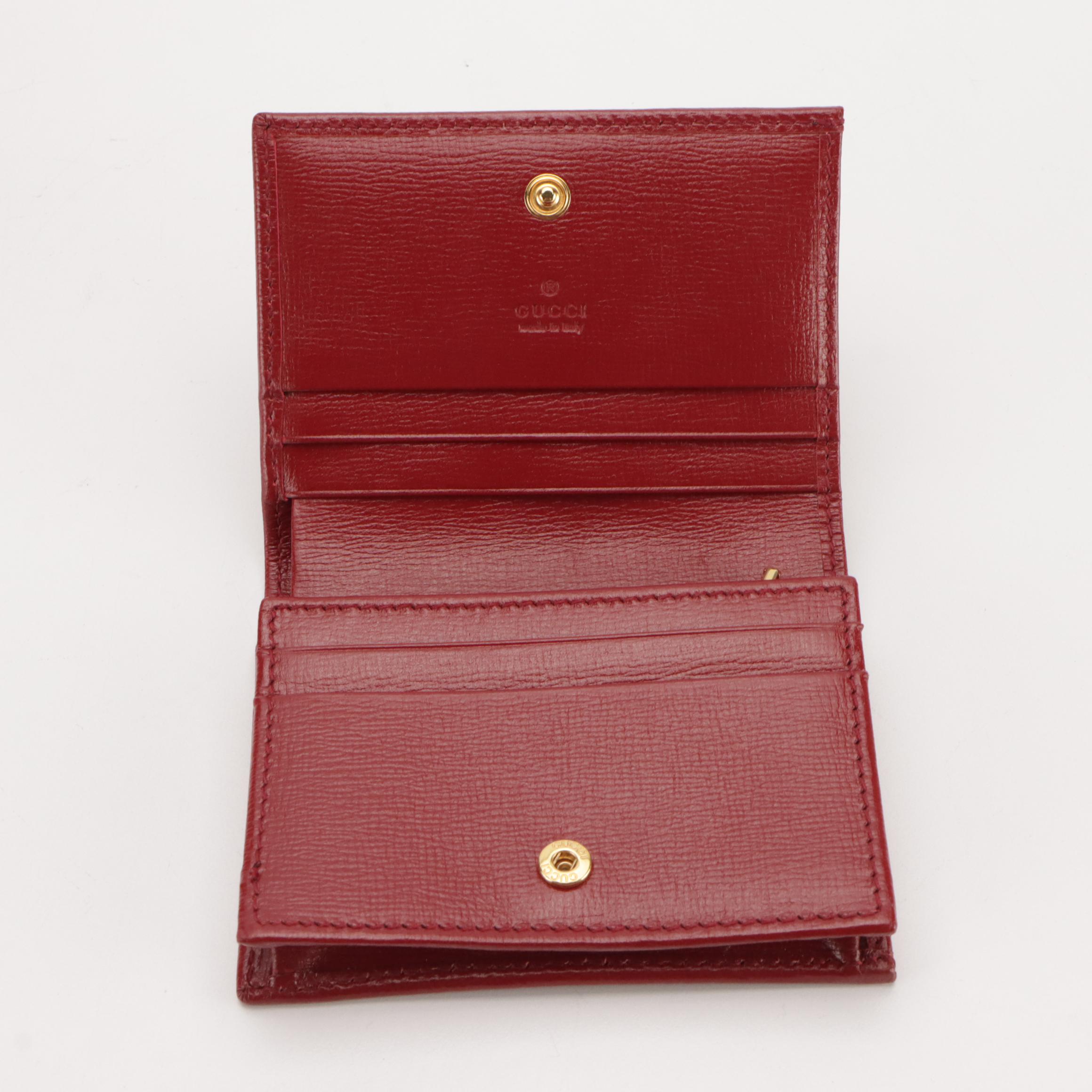 Gucci GG Compact Card Wallet in Cherry Red Grained Leather, With Box
