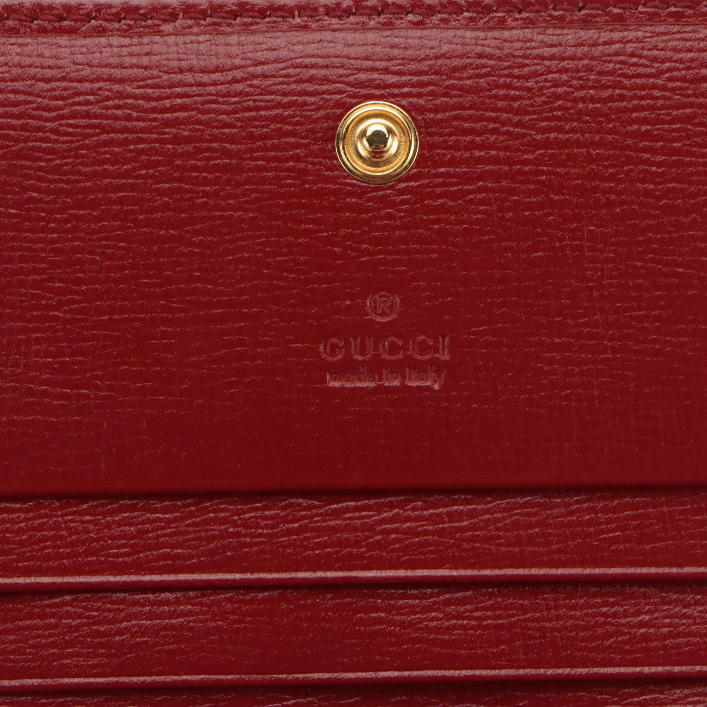 Gucci GG Compact Card Wallet in Cherry Red Grained Leather, With Box
