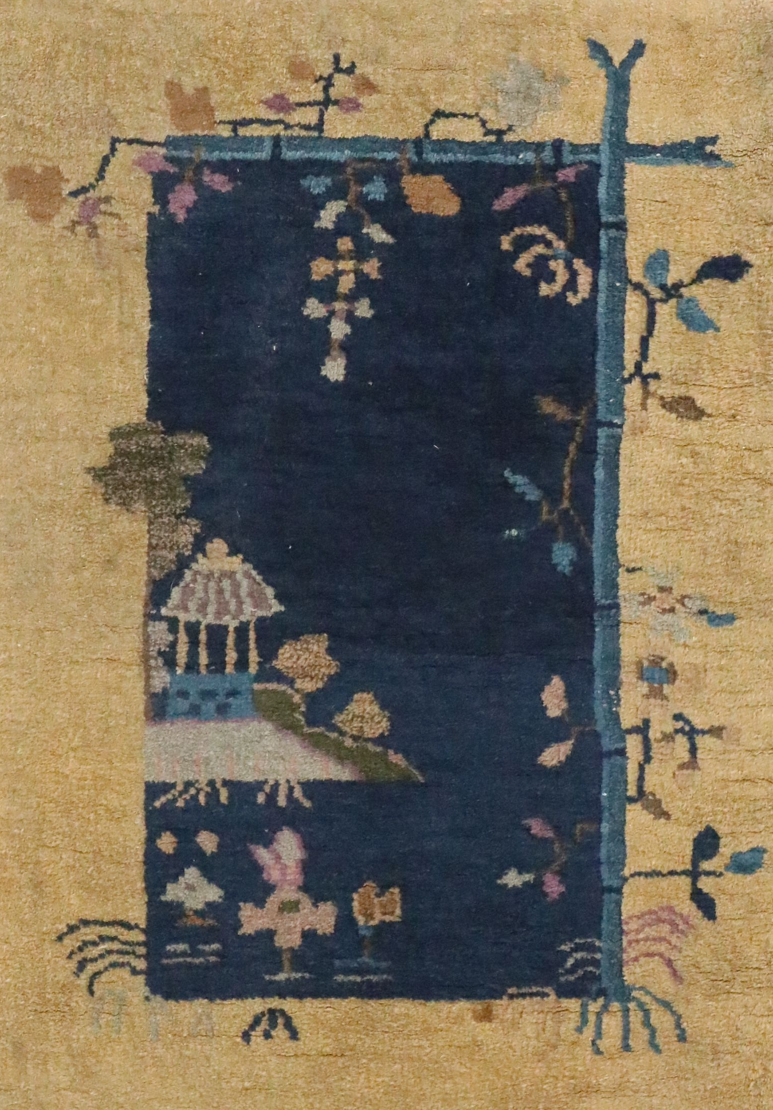 2'2 x 3' Hand-Knotted Chinese Nichols Art Deco Style Accent Rug