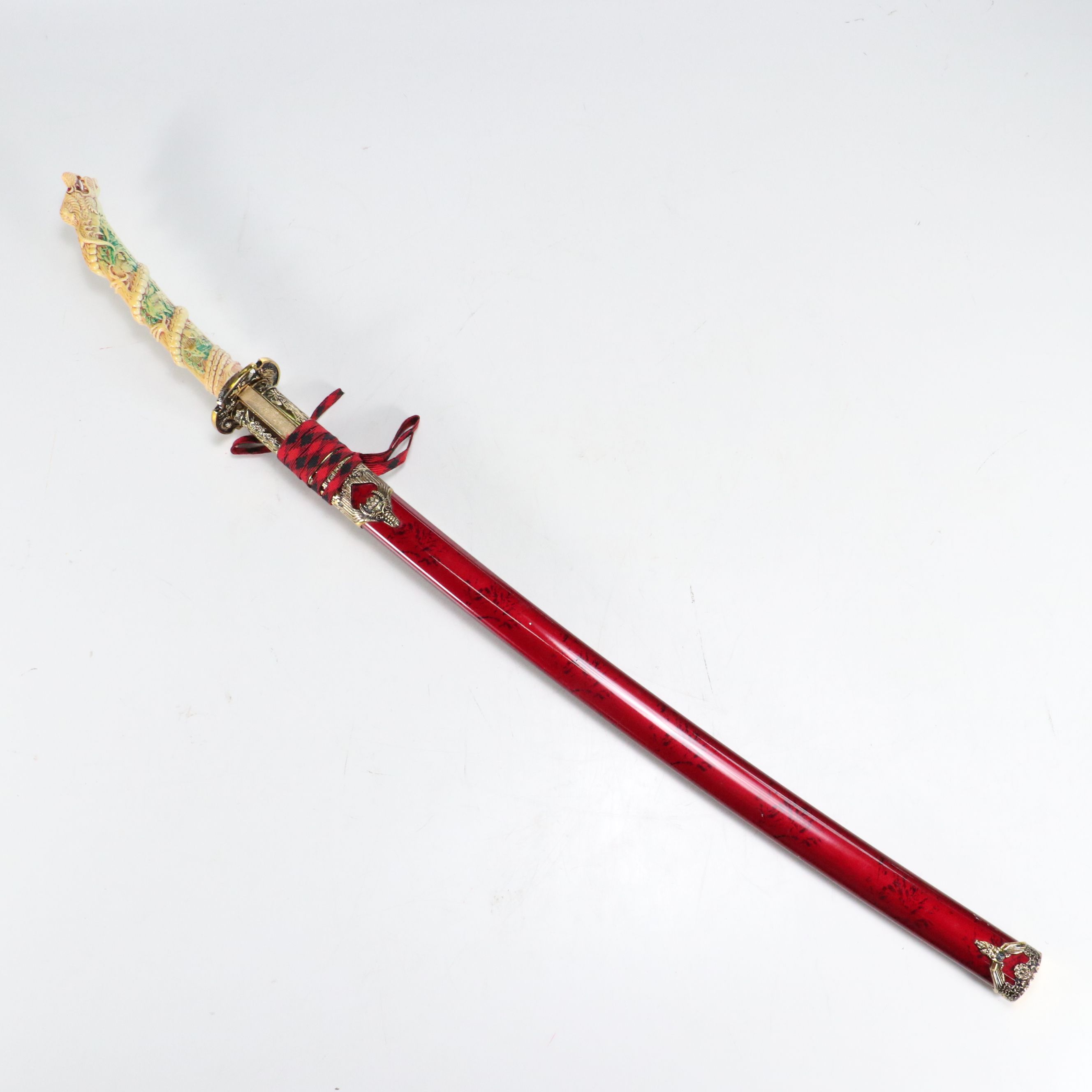 Contemporary Dragon Resin Handle Katana with Red Scabbard