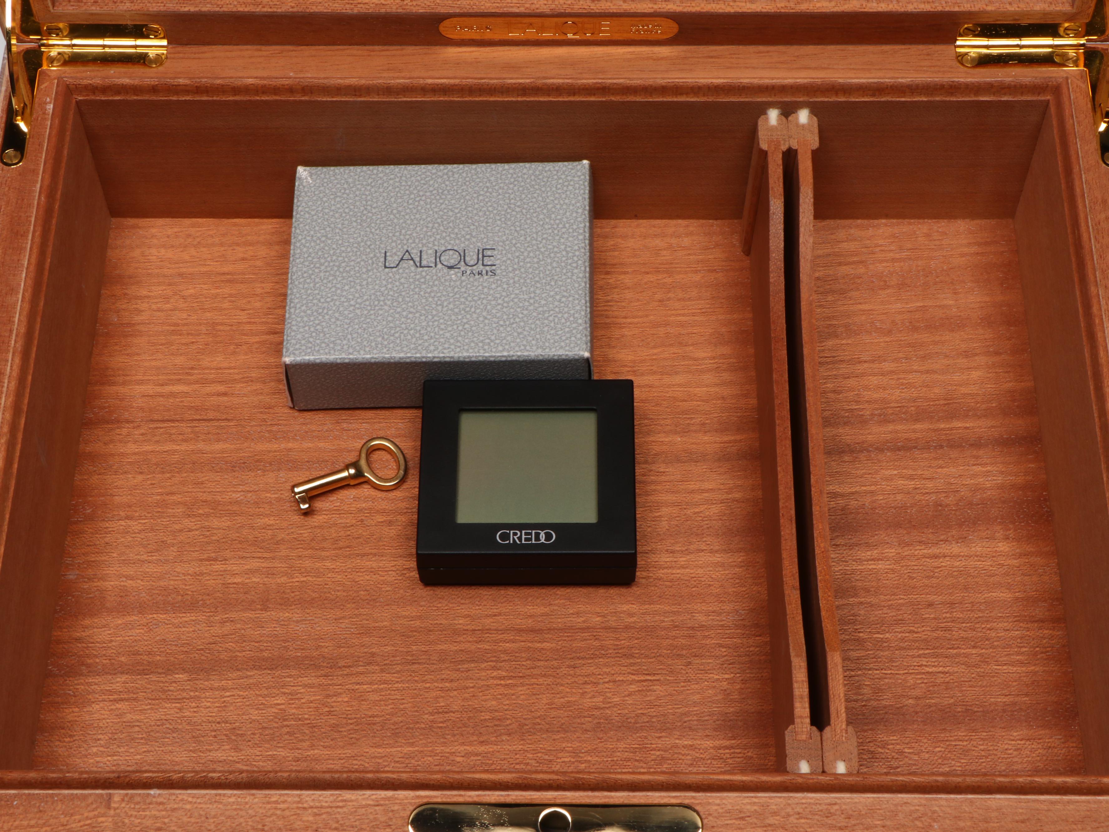 Lalique "Madrona" Crystal and Burl Wood Veneer Humidor, circa 1994