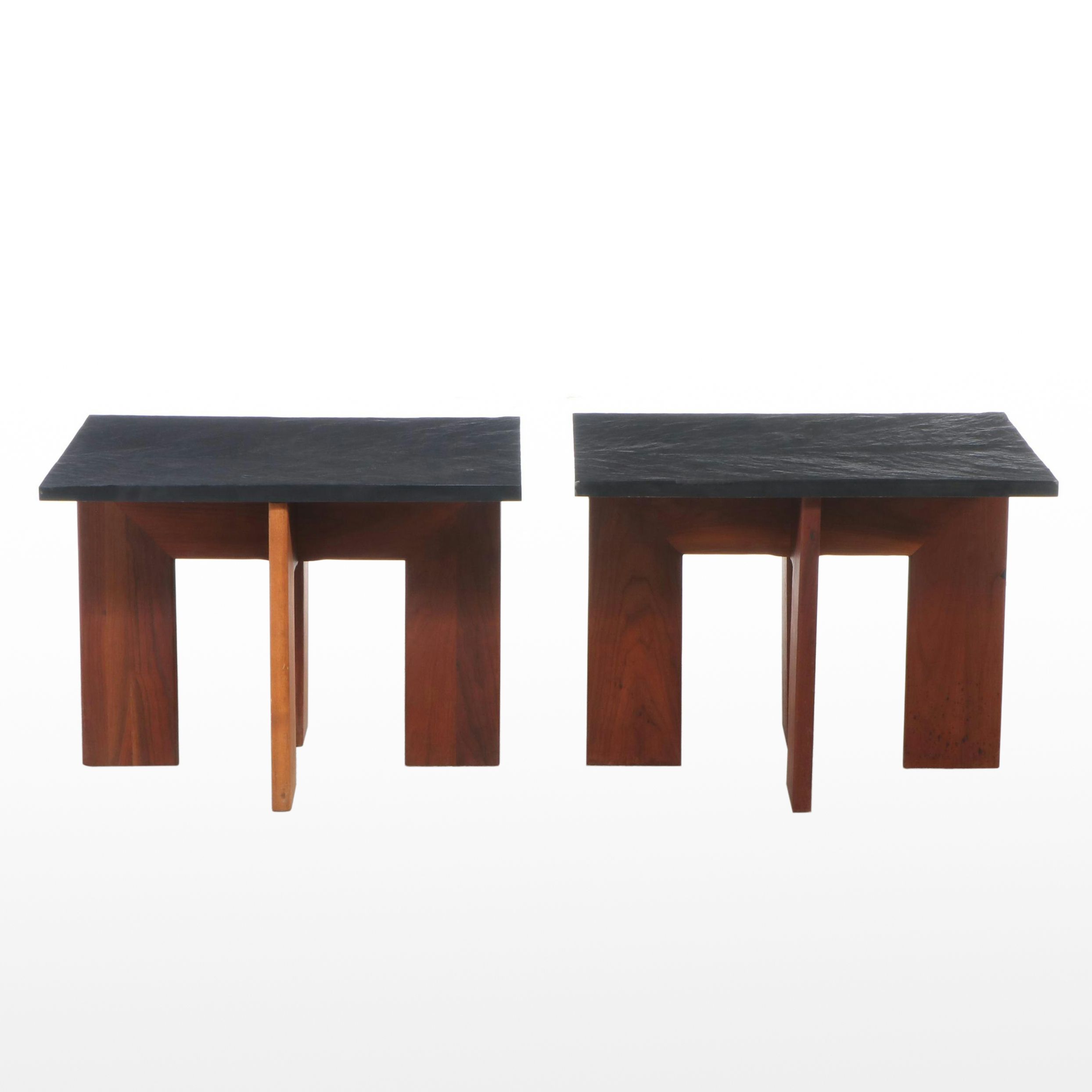 Pair of Adrian Pearsall for Craft-Associates Slate and Walnut End Tables