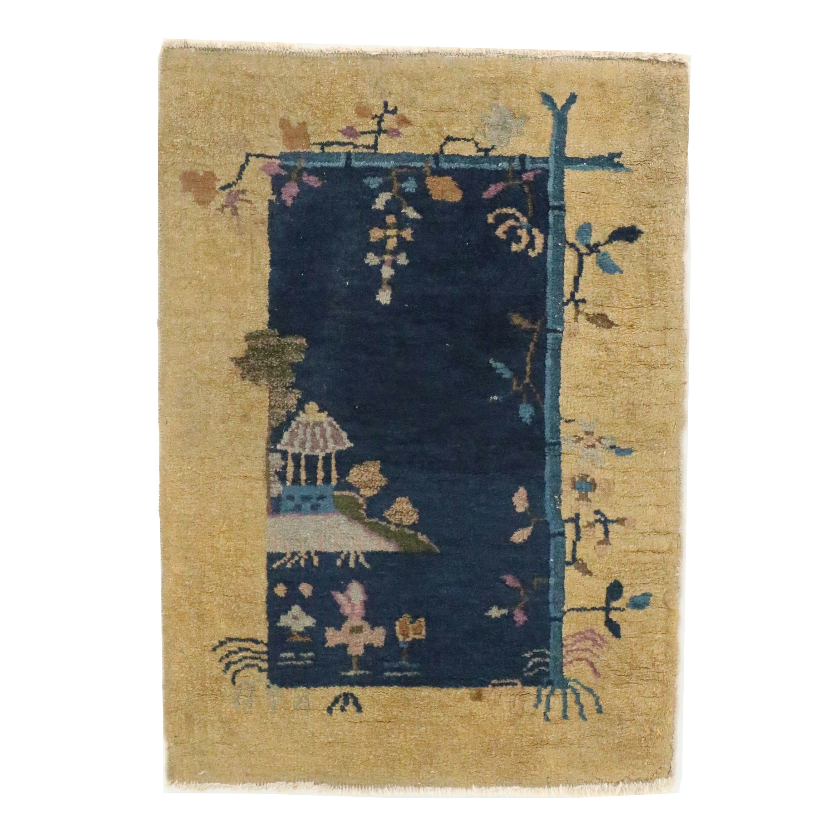 2'2 x 3' Hand-Knotted Chinese Nichols Art Deco Style Accent Rug