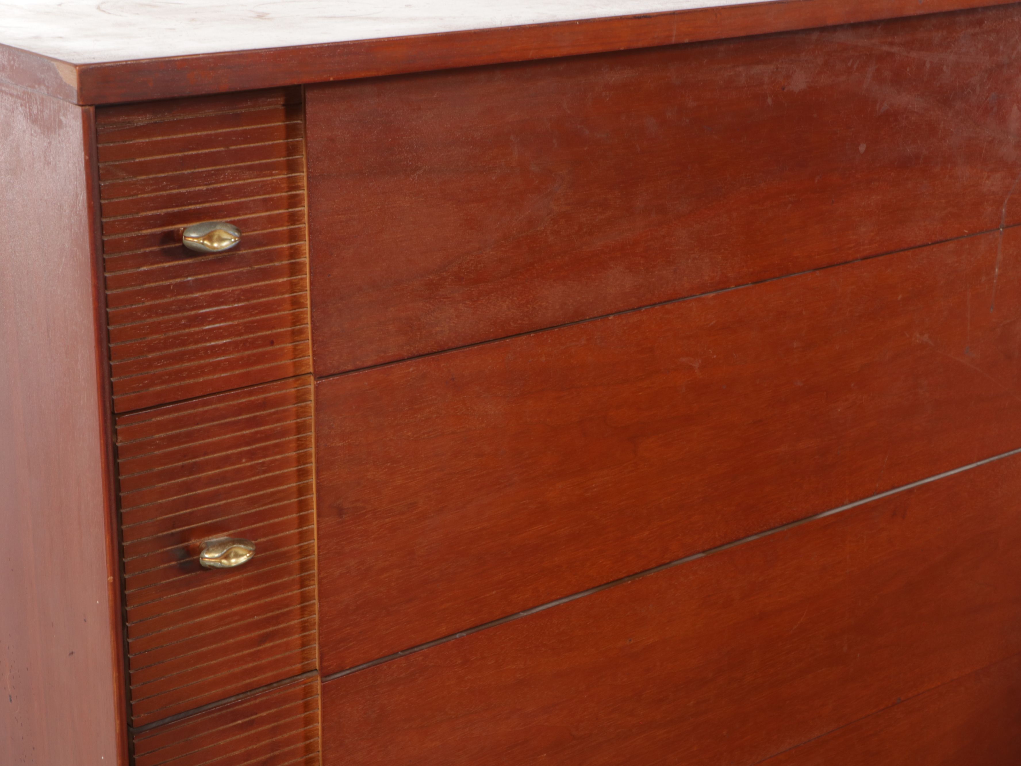 Mid Century Modern Mahogany Nightstand, Dresser and Tall Chest