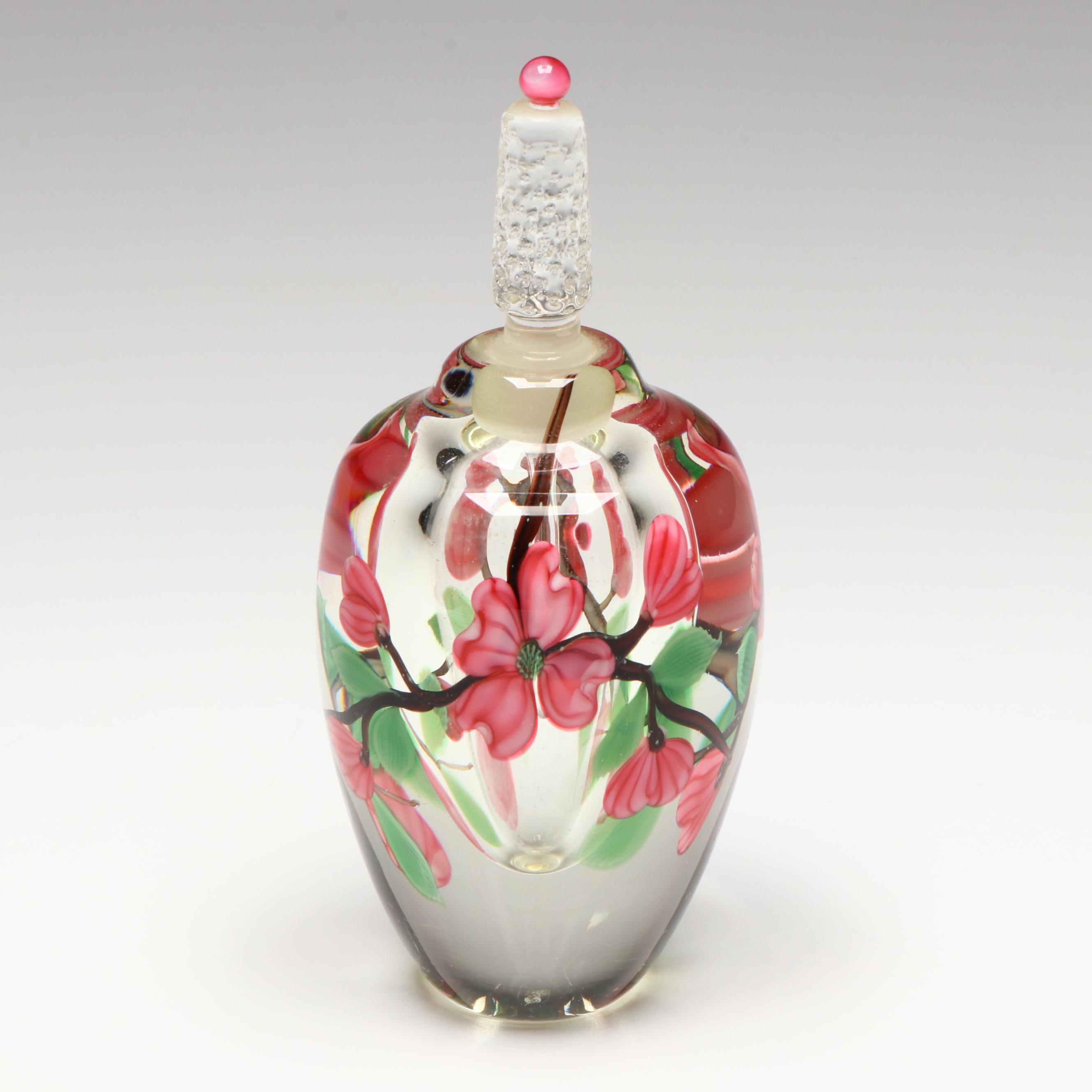 Gary Jones for Orient & Flume Pink Dogwood Blossom Art Glass Perfume Bottle