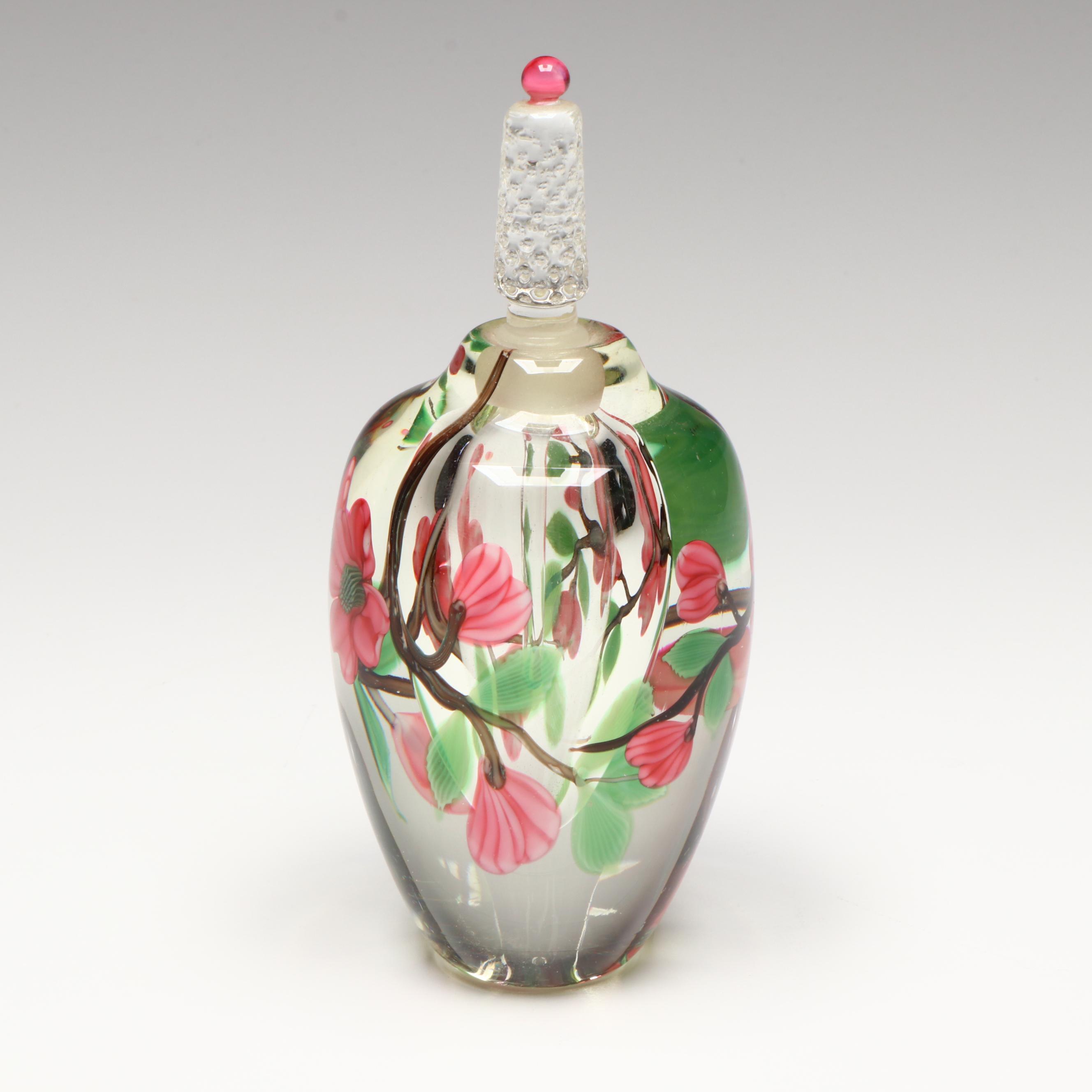 Gary Jones for Orient & Flume Pink Dogwood Blossom Art Glass Perfume Bottle