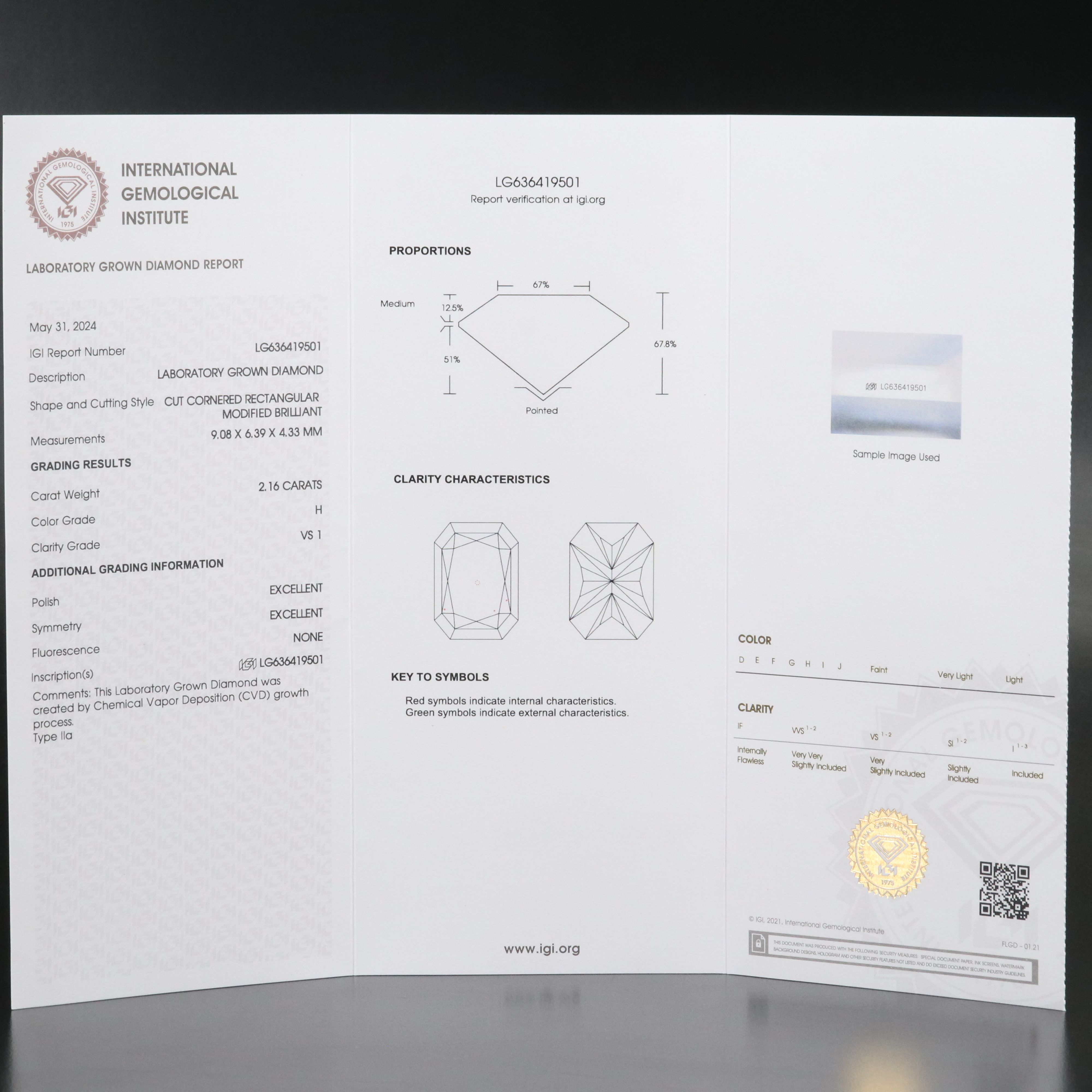 Loose 2.16 CT Lab Grown Diamond with IGI Report