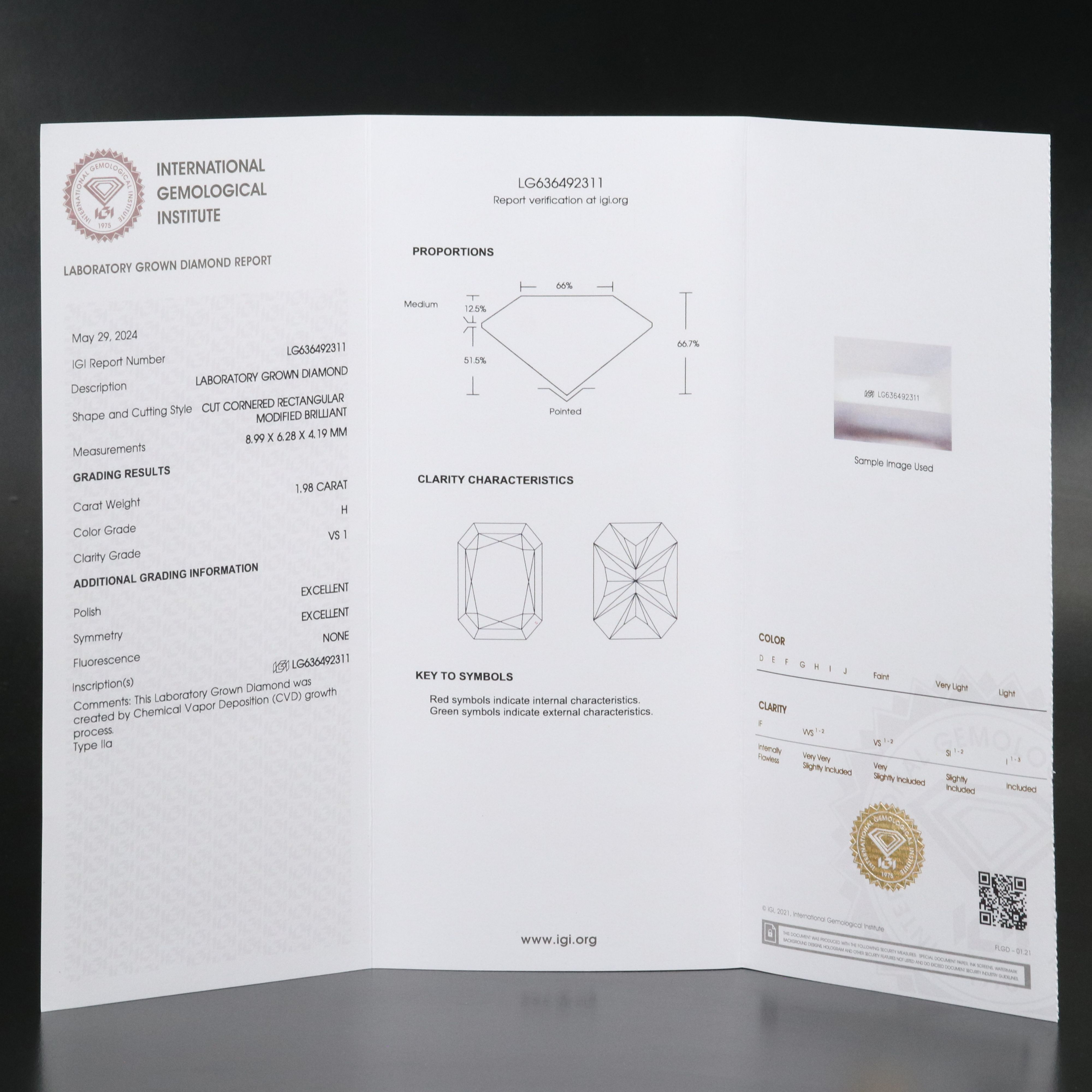 Loose 1.98 CT Lab Grown Diamond with IGI Report
