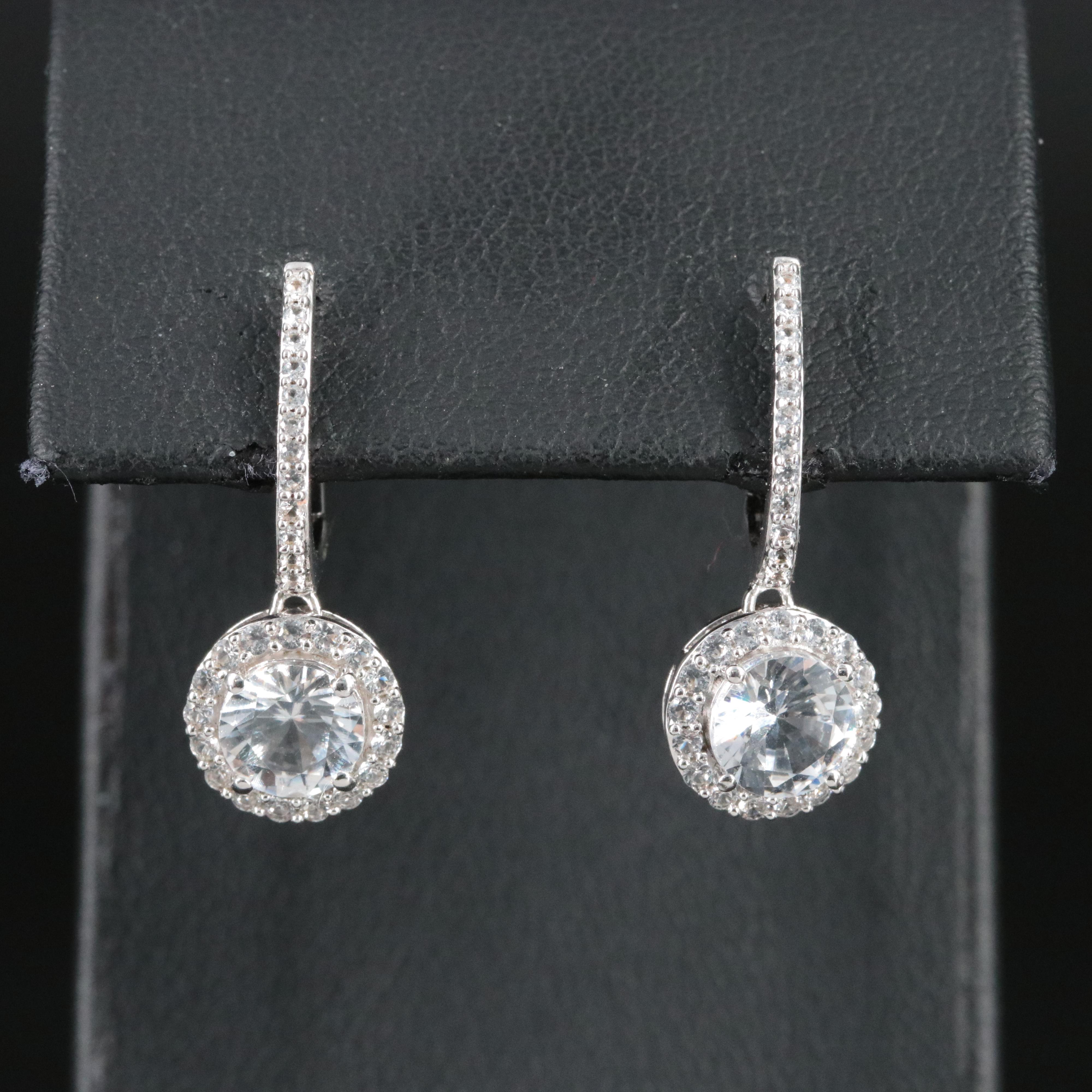 Sterling White Sapphire Halo Drop Earrings