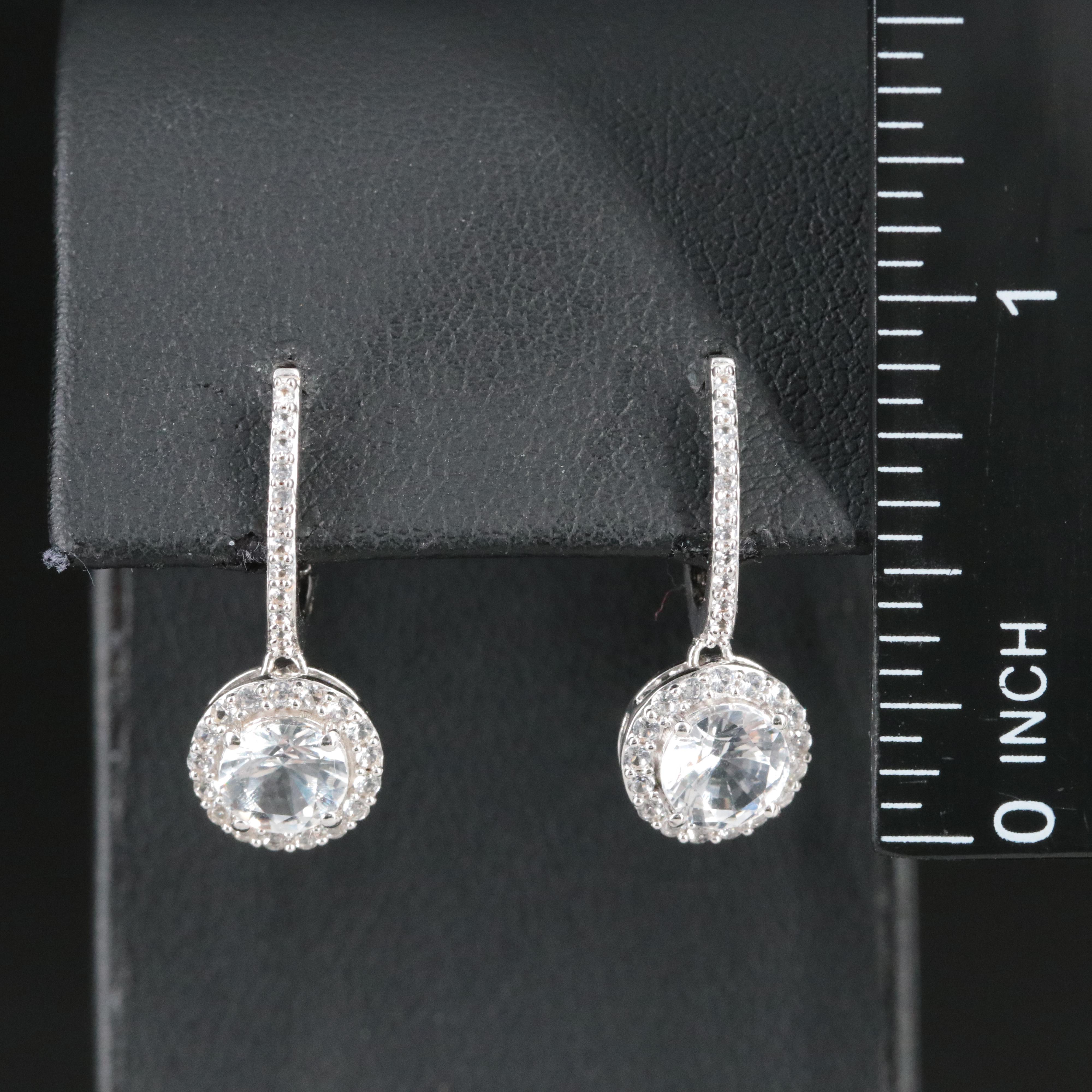 Sterling White Sapphire Halo Drop Earrings