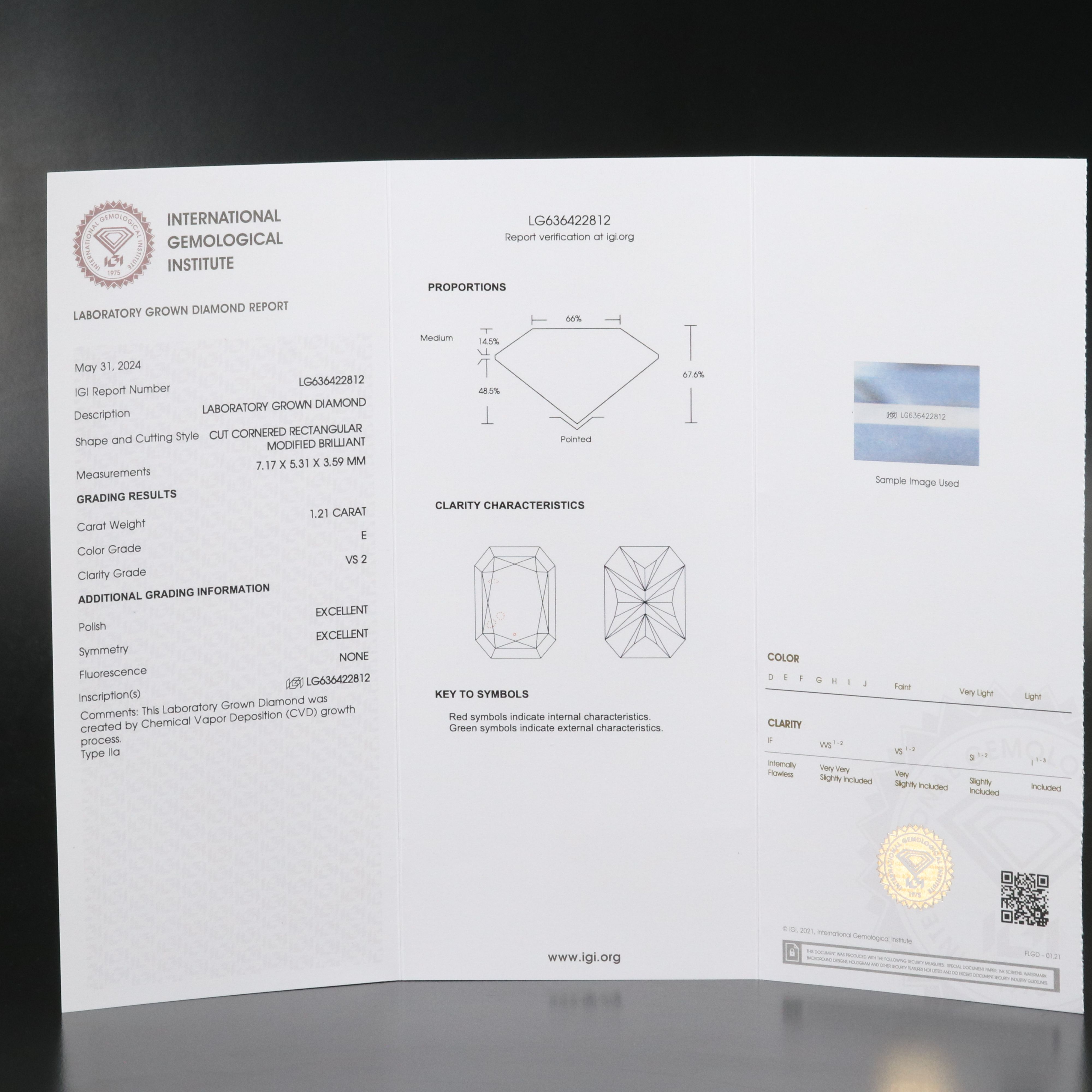 Loose 1.21 CT Lab Grown Diamond with IGI Report