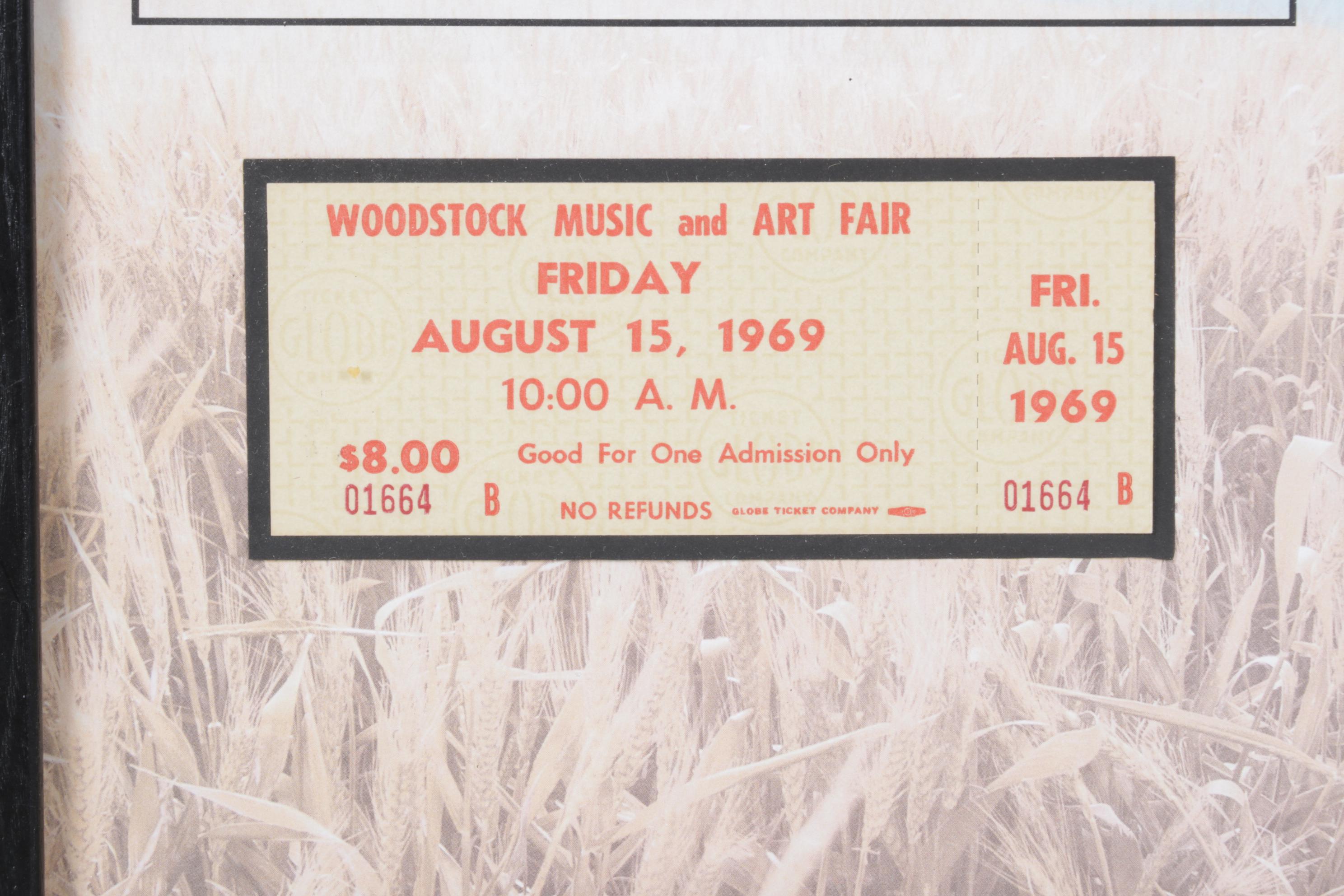 Framed 1969 Woodstock Ticket With Certificate of Authenticity