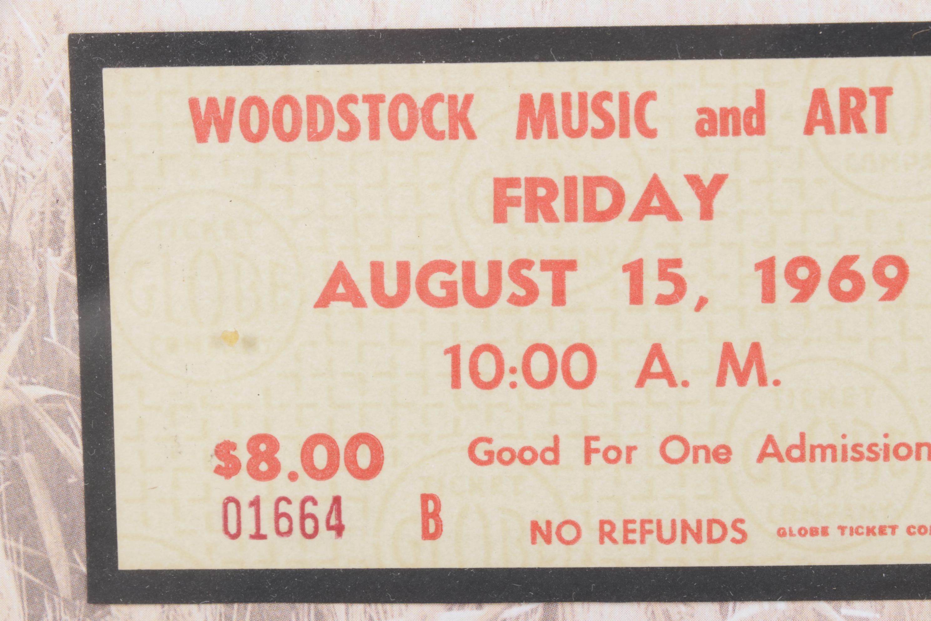 Framed 1969 Woodstock Ticket With Certificate of Authenticity