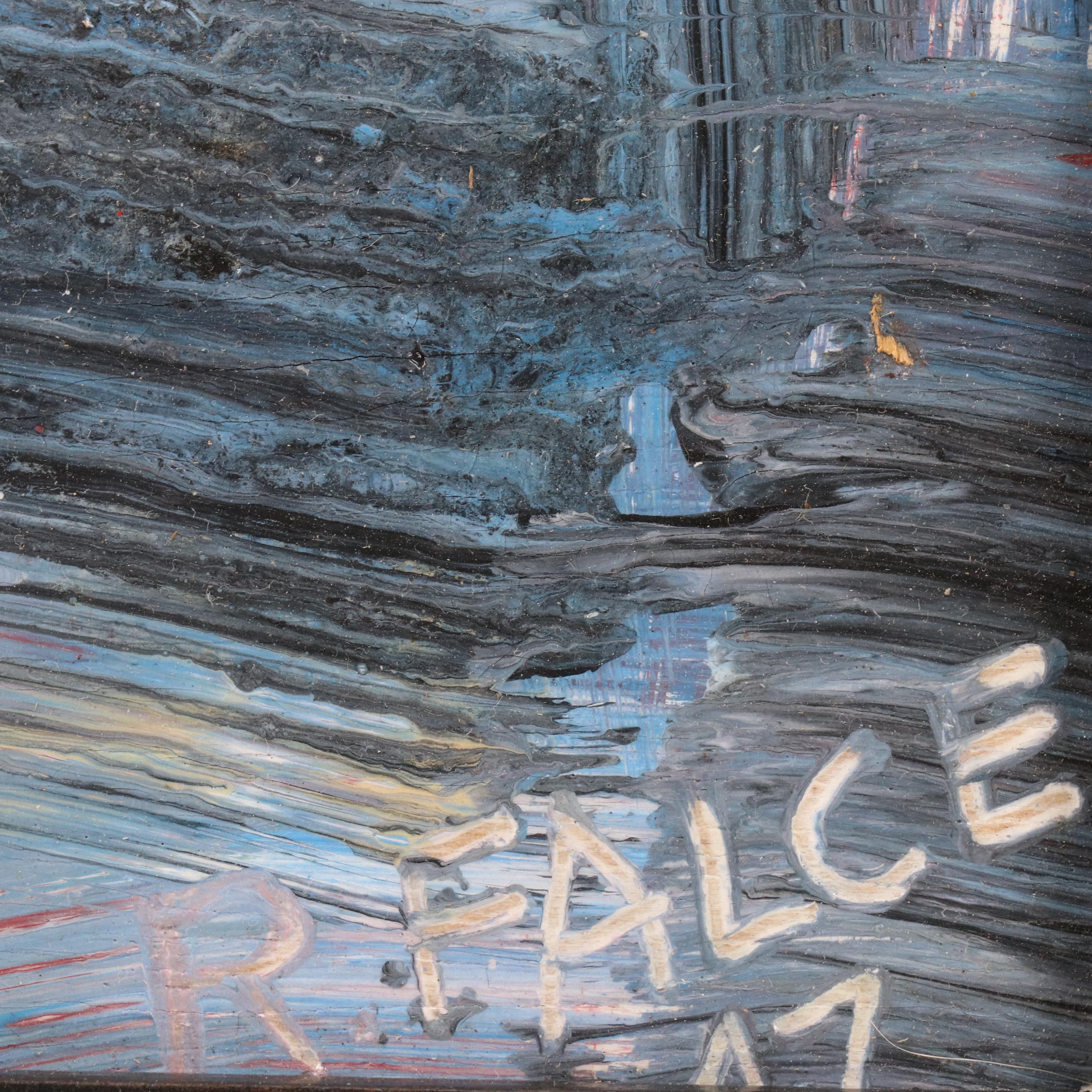 Reynold J. Falce Acrylic Painting "Owl Over Manhattan in the Rain," 1947