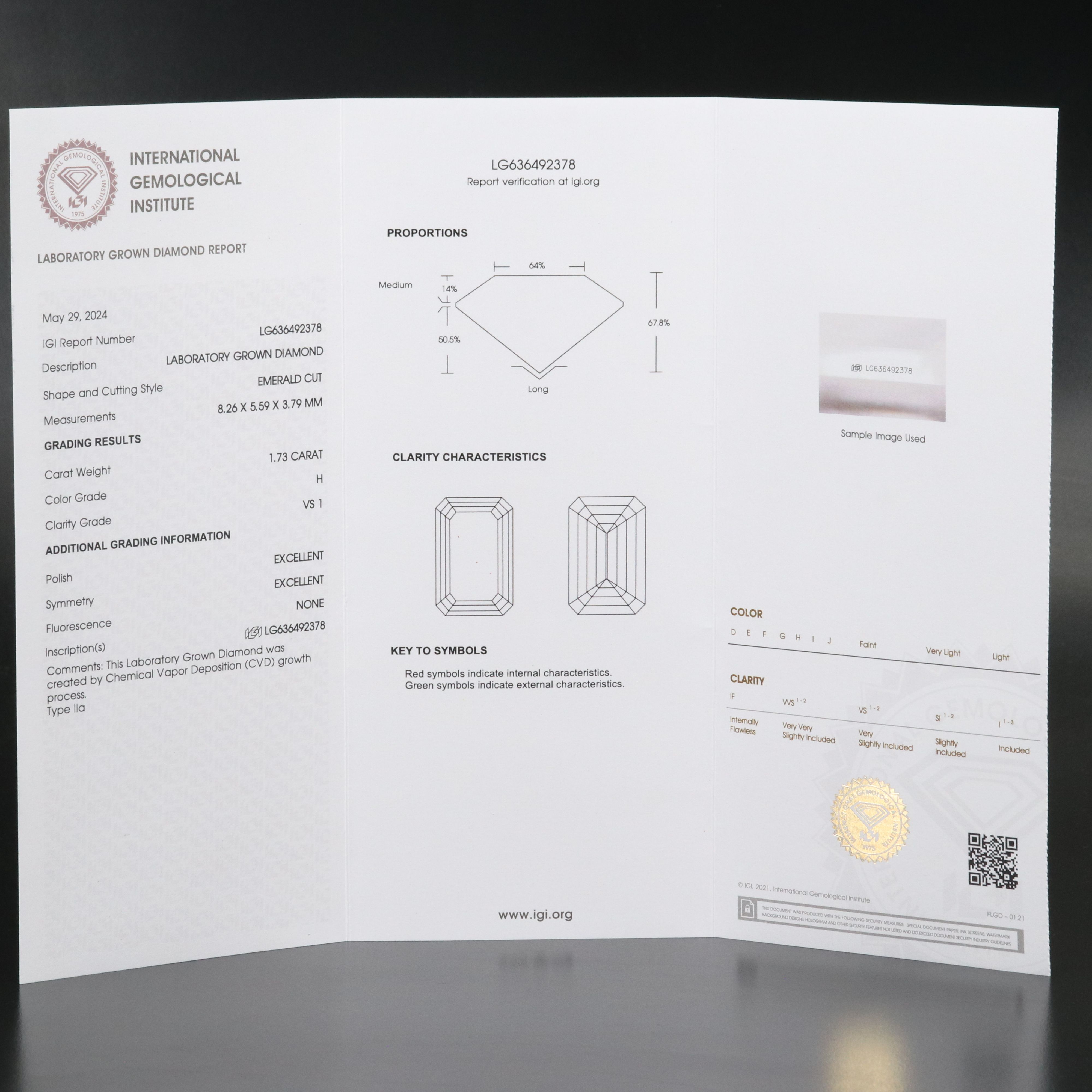 Loose 1.73 CT Lab Grown Diamond with IGI Report