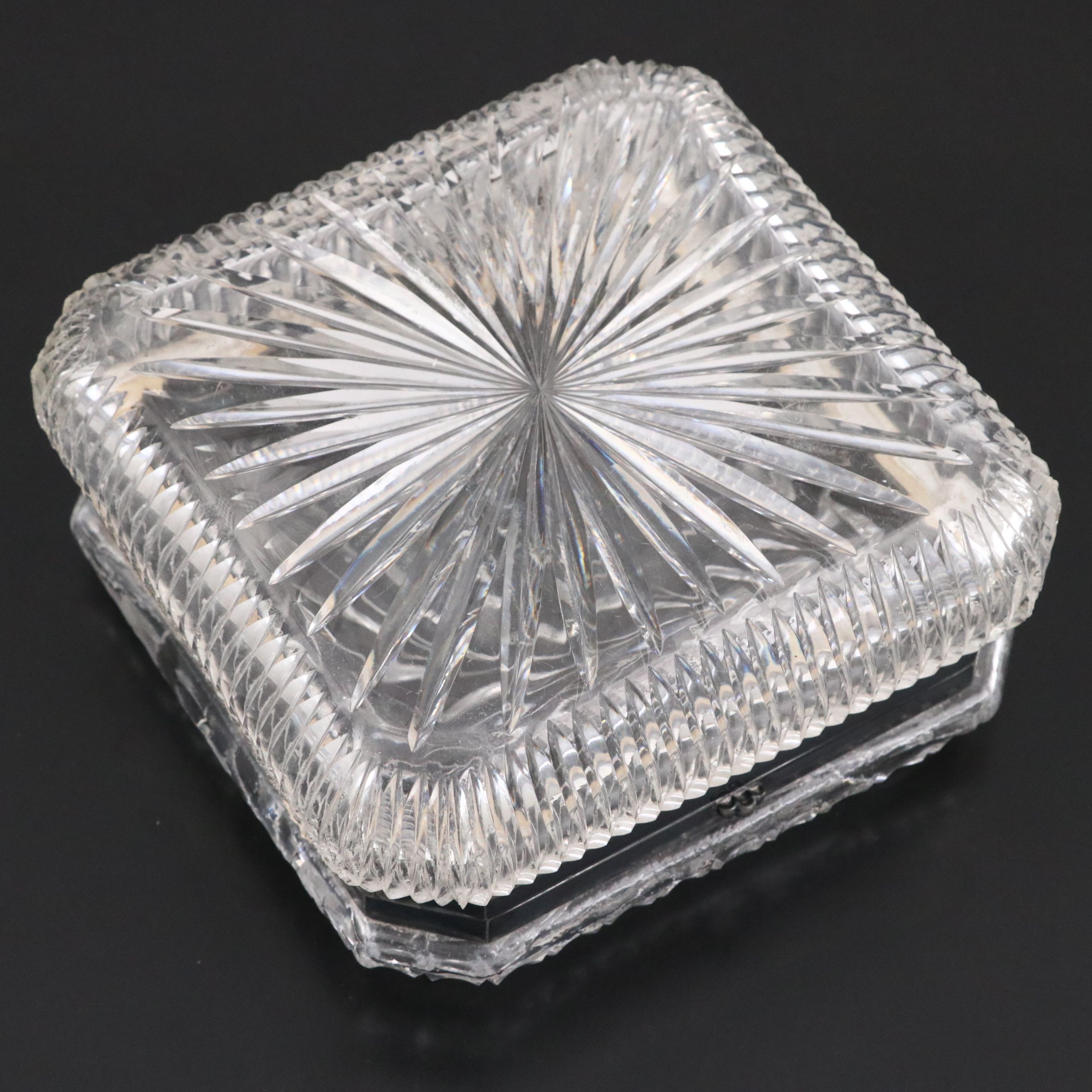 American Brilliant Style Cut Glass Covered Box, Early 20th Century