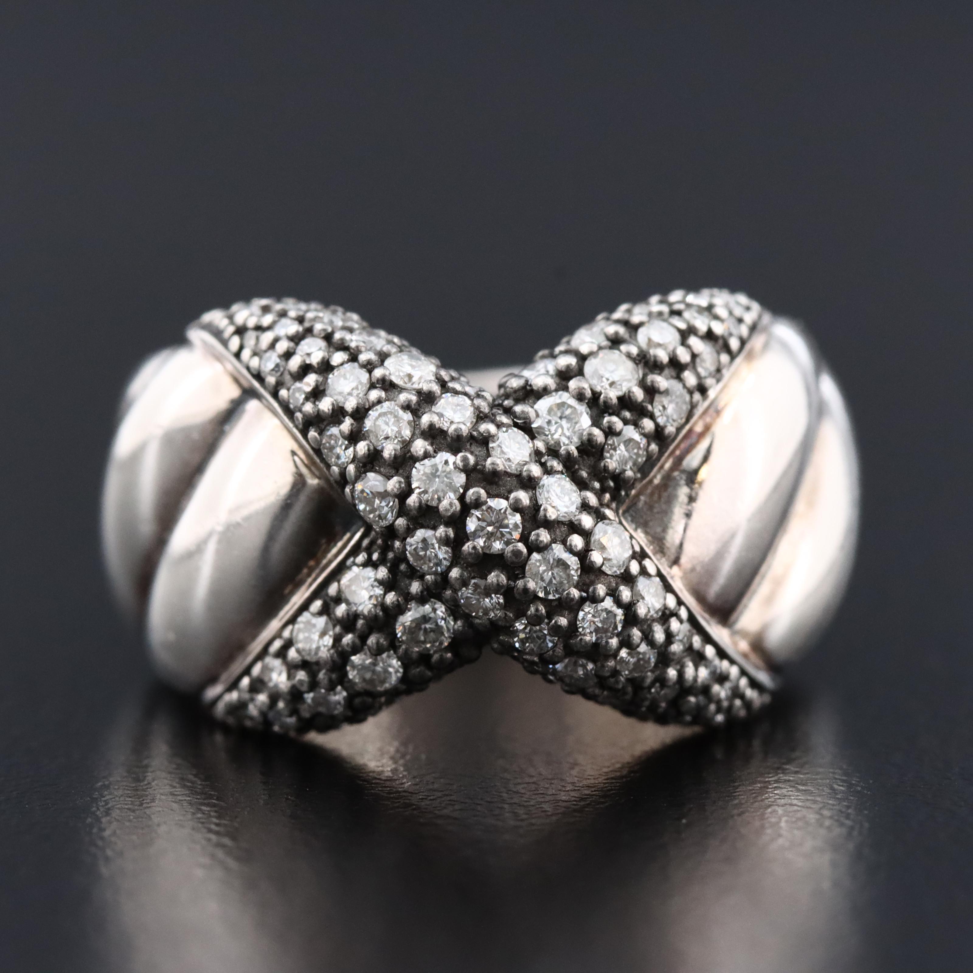 David Yurman Sterling 0.90 CTW Diamond X Ring