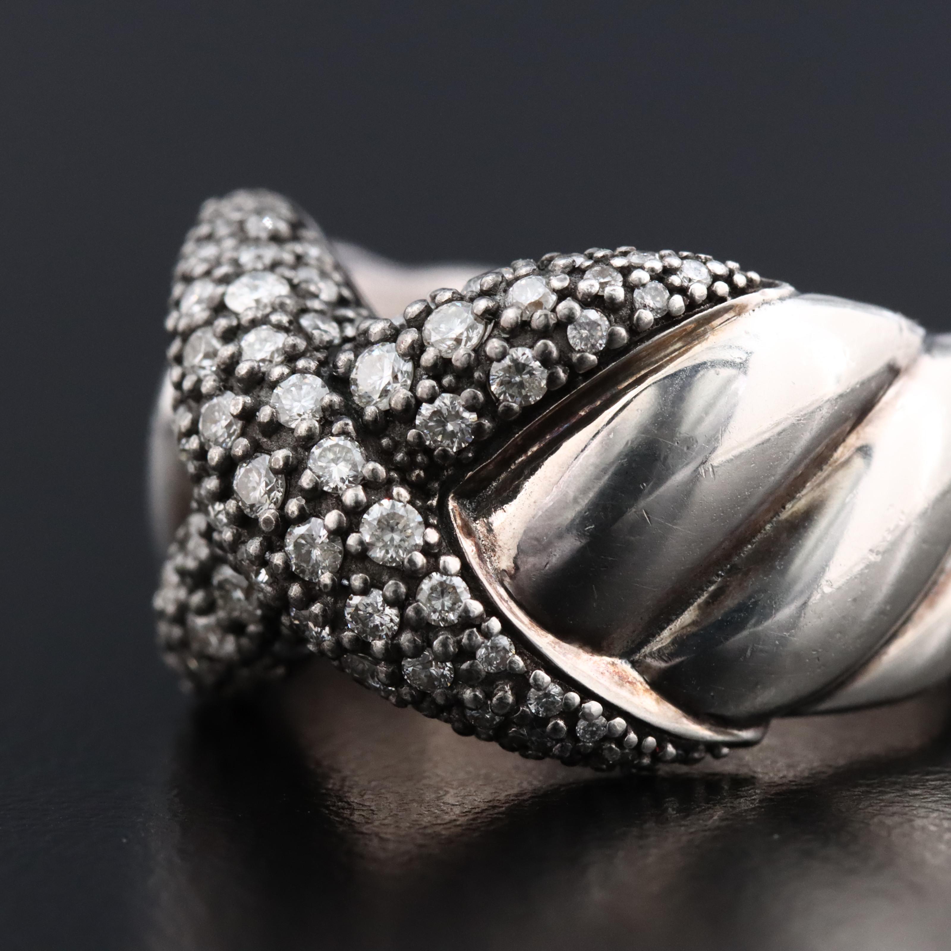 David Yurman Sterling 0.90 CTW Diamond X Ring