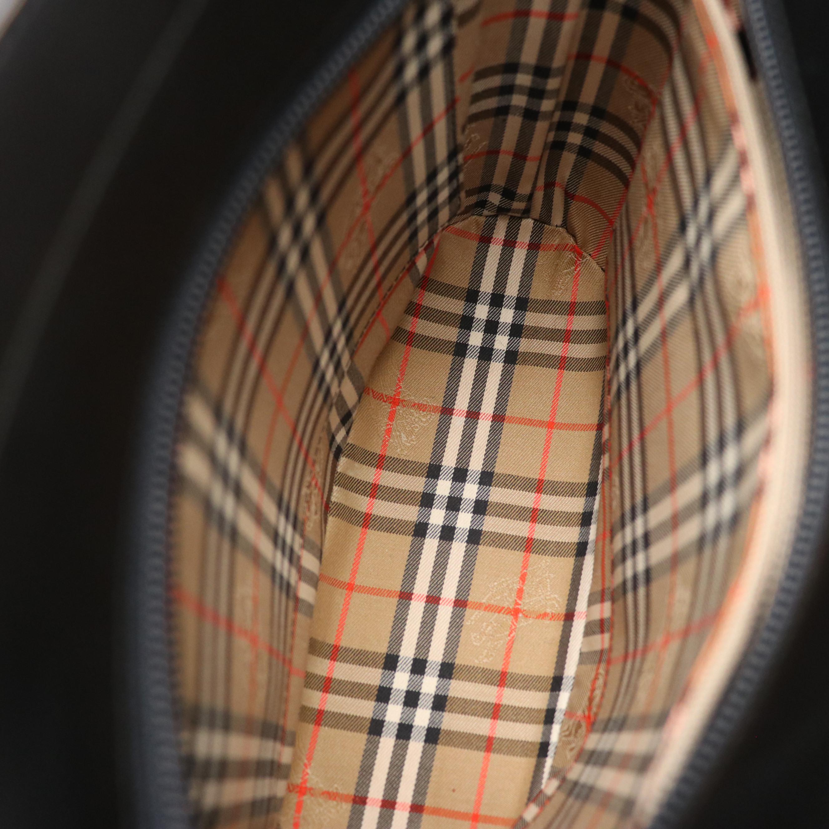 Burberry Black Leather and Check Bucket Shoulder Bag