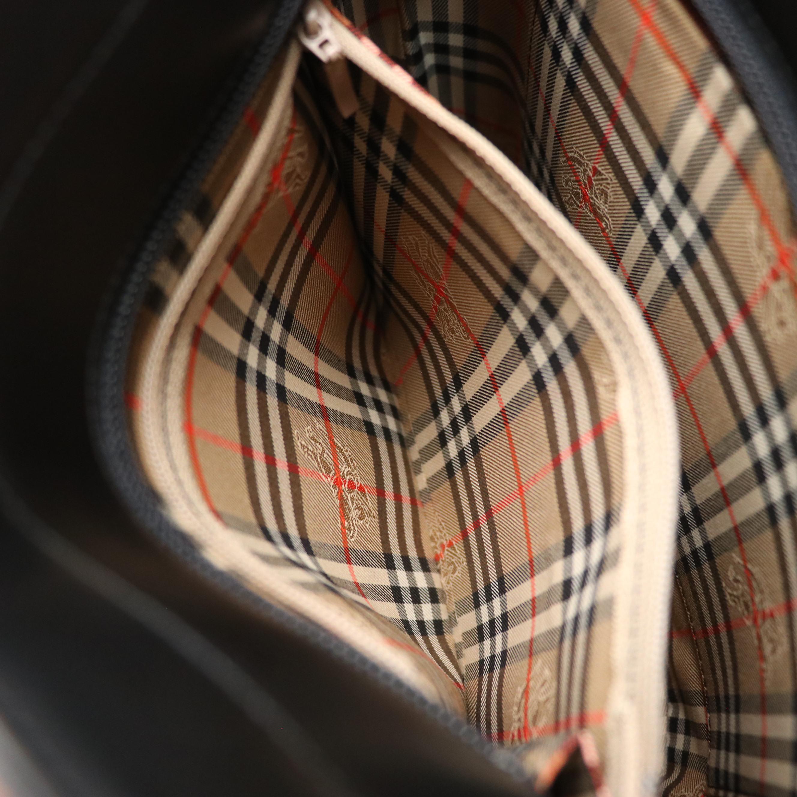 Burberry Black Leather and Check Bucket Shoulder Bag