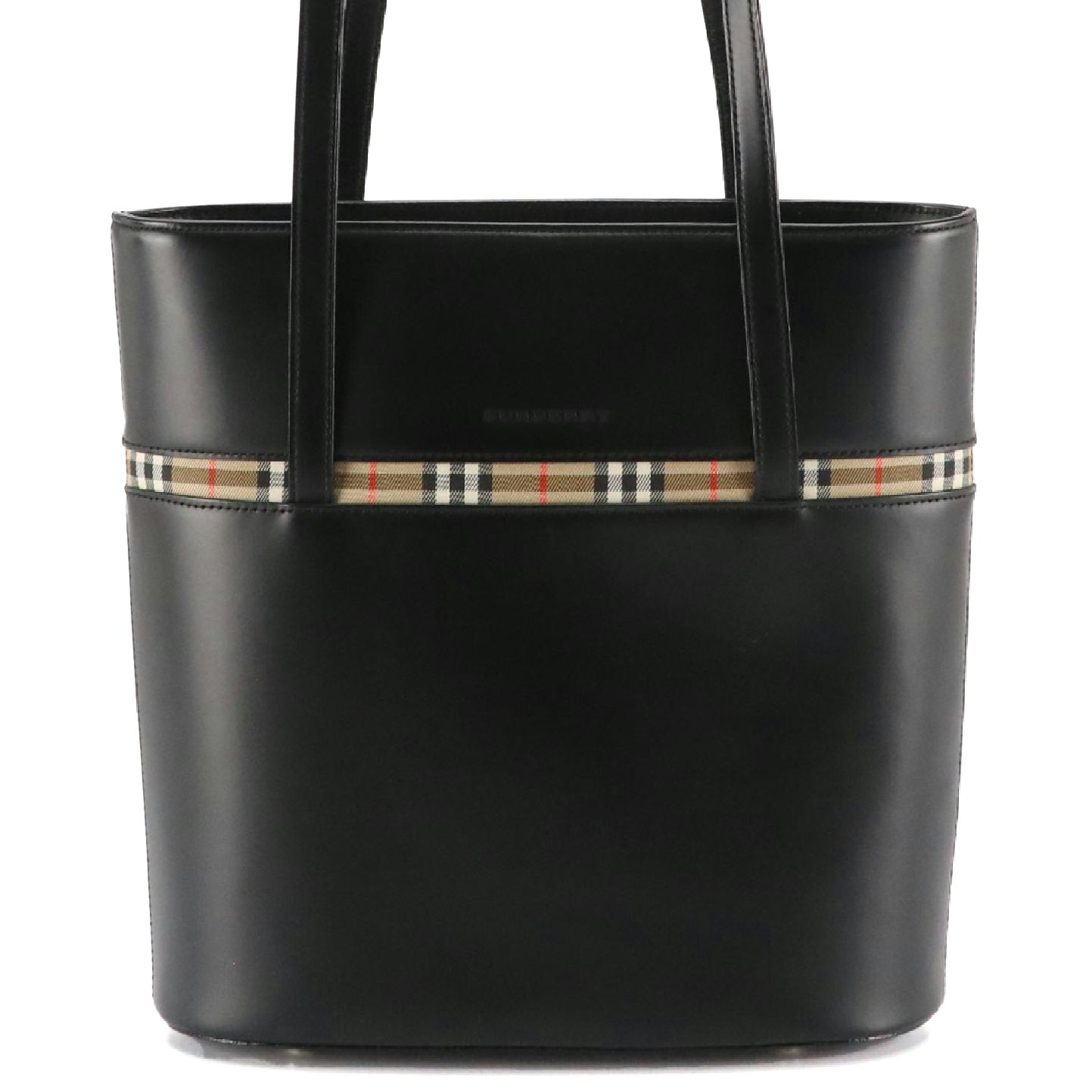 Burberry Black Leather and Check Bucket Shoulder Bag