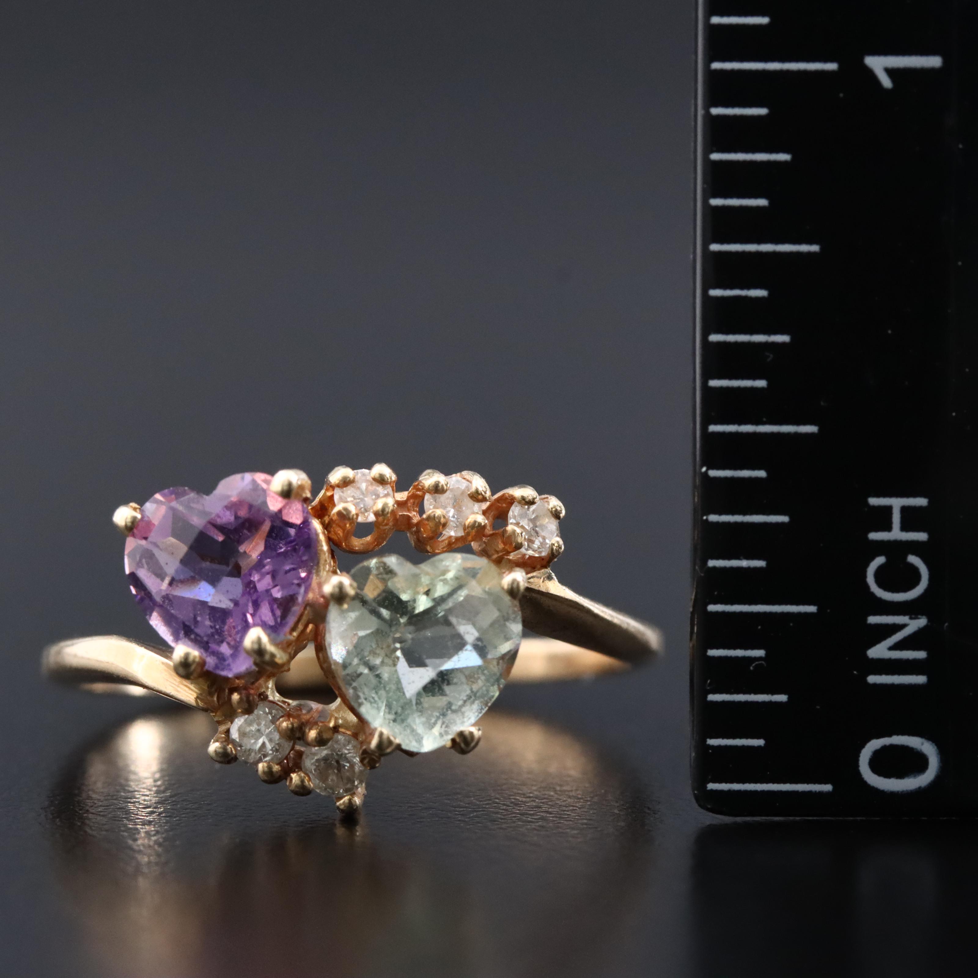 14K Amethyst, Prasiolite, and Diamond Ring