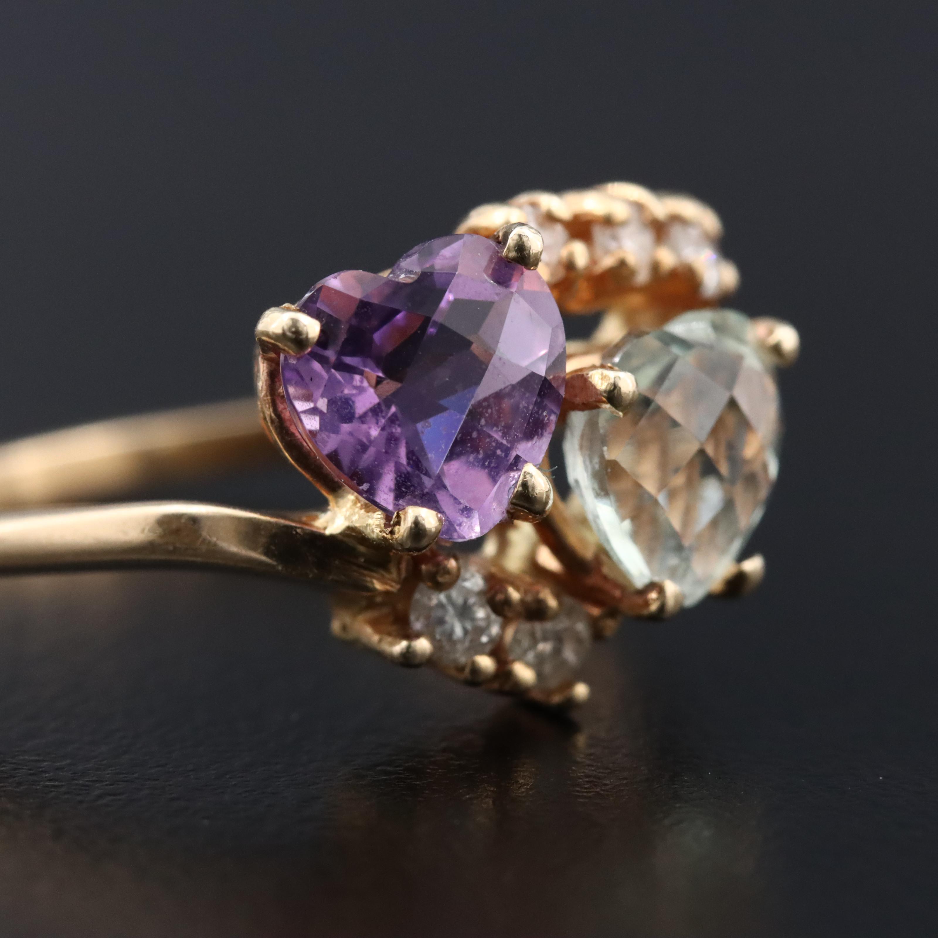 14K Amethyst, Prasiolite, and Diamond Ring