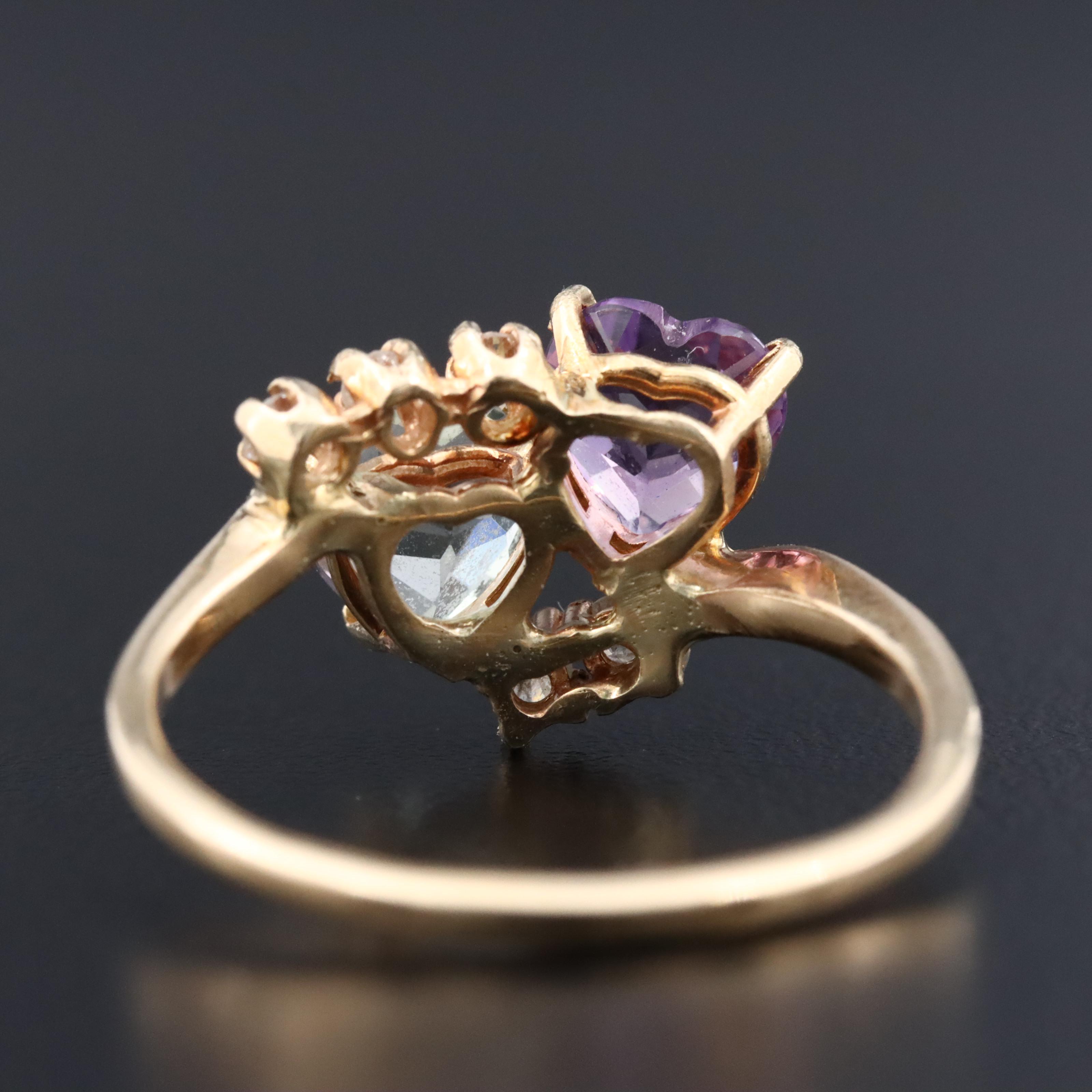 14K Amethyst, Prasiolite, and Diamond Ring