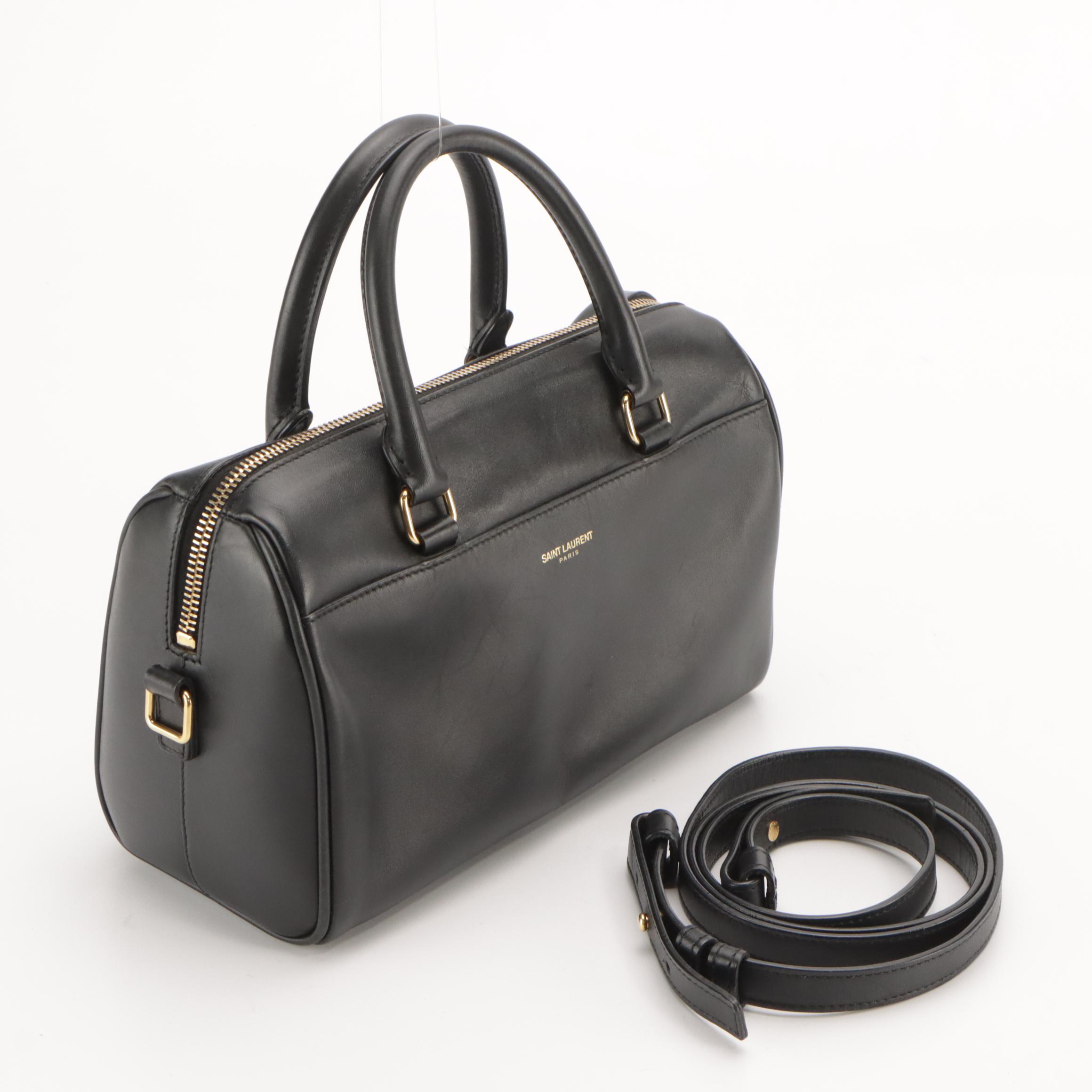 Saint Laurent Baby Duffle Two-Way Bag in Black Calfskin Leather